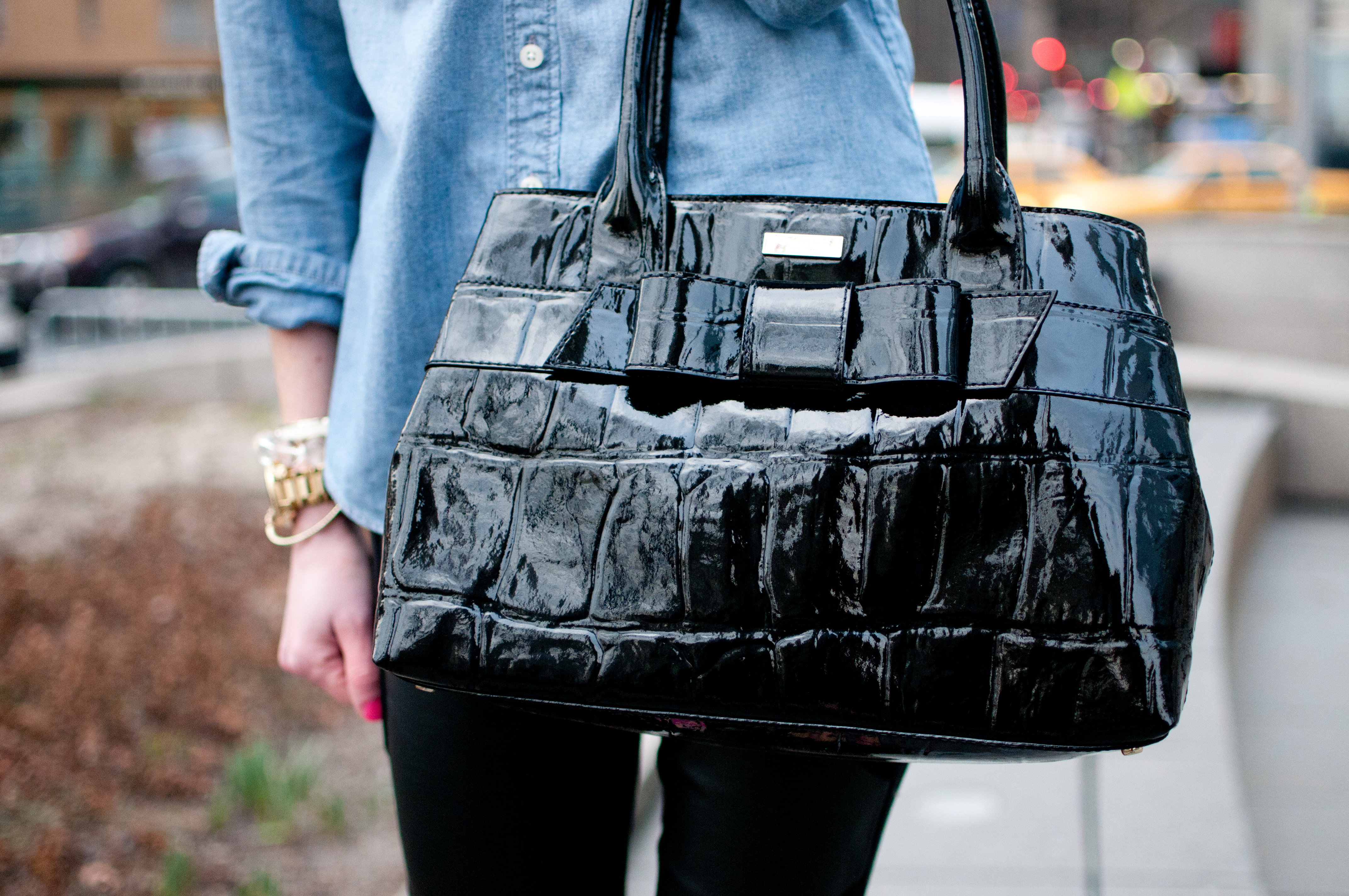 Kate Spade Black Patent Leather Tote Bag