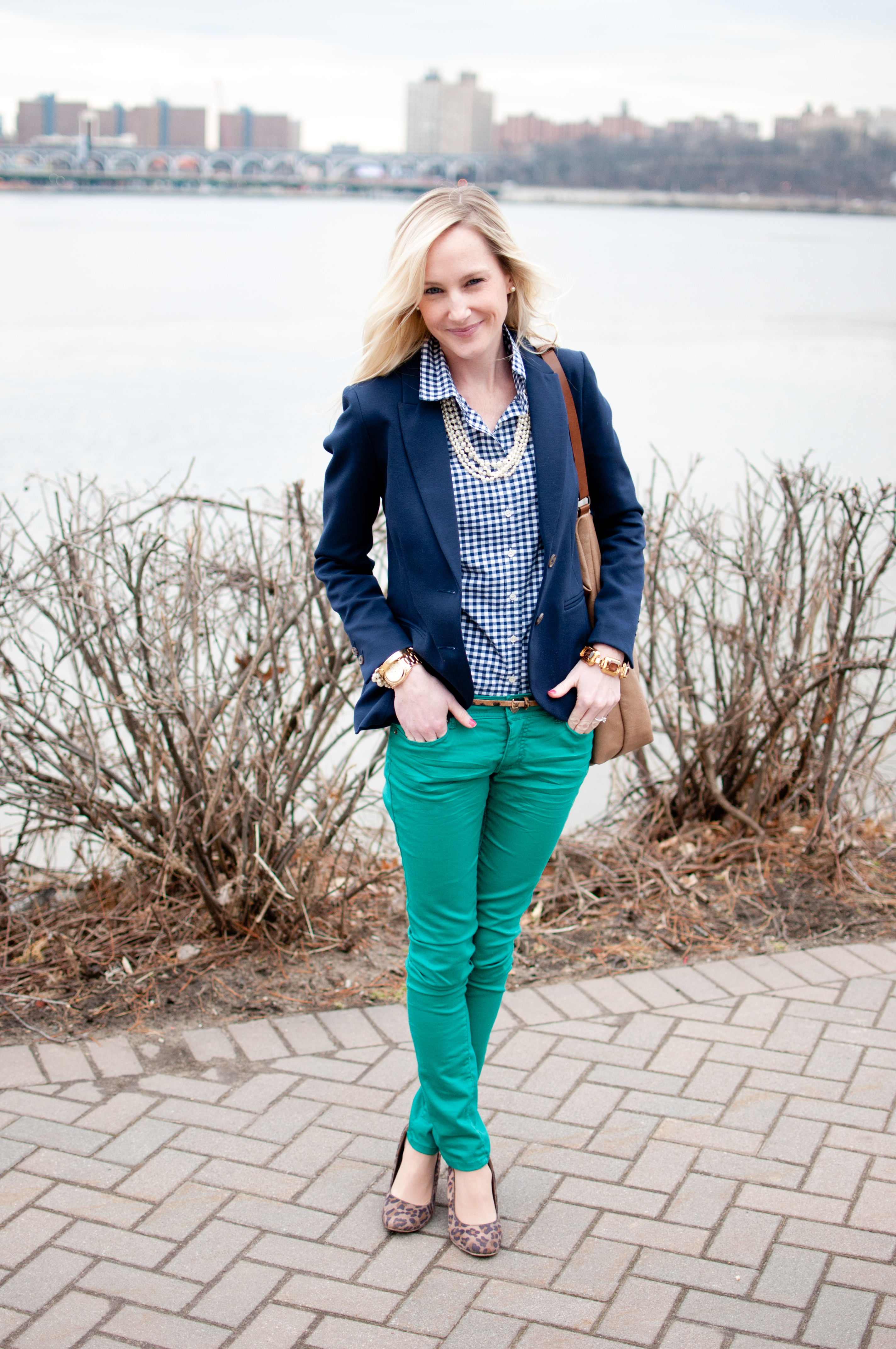 Navy Gingham Button-Down Shirt