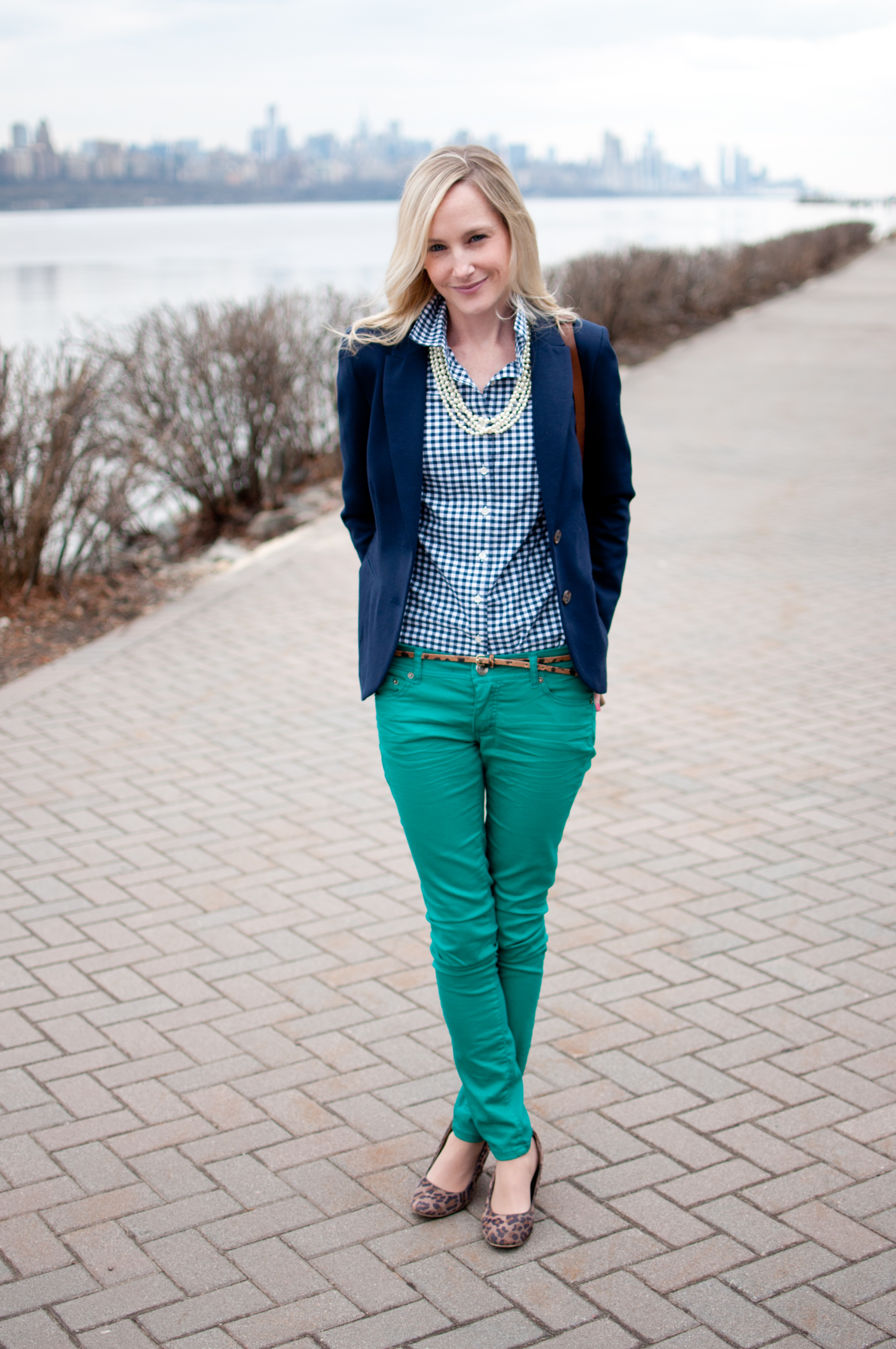 Styling a Lime Green Pants Outfit with Light Blue for the Summer