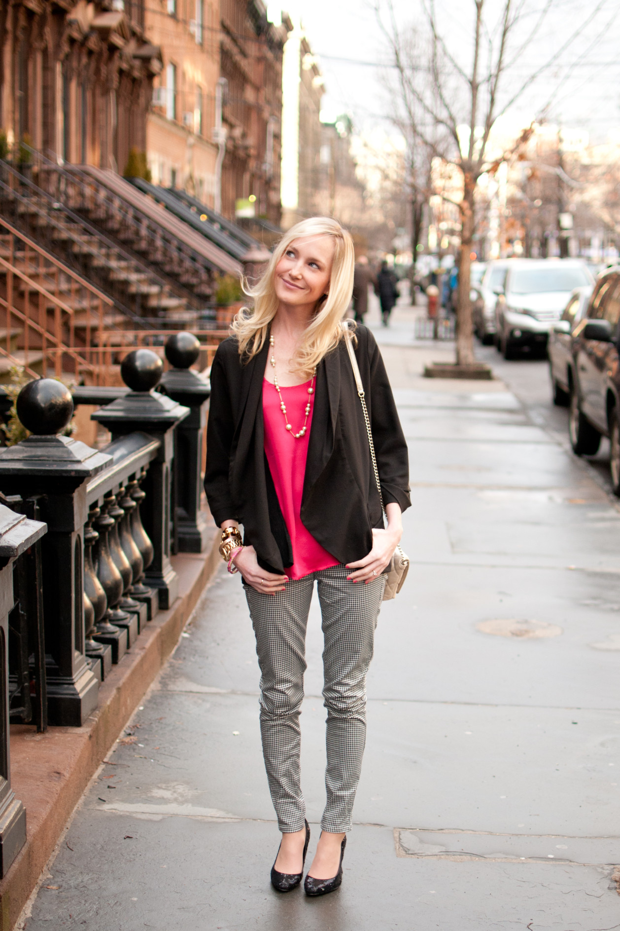 pink houndstooth pants