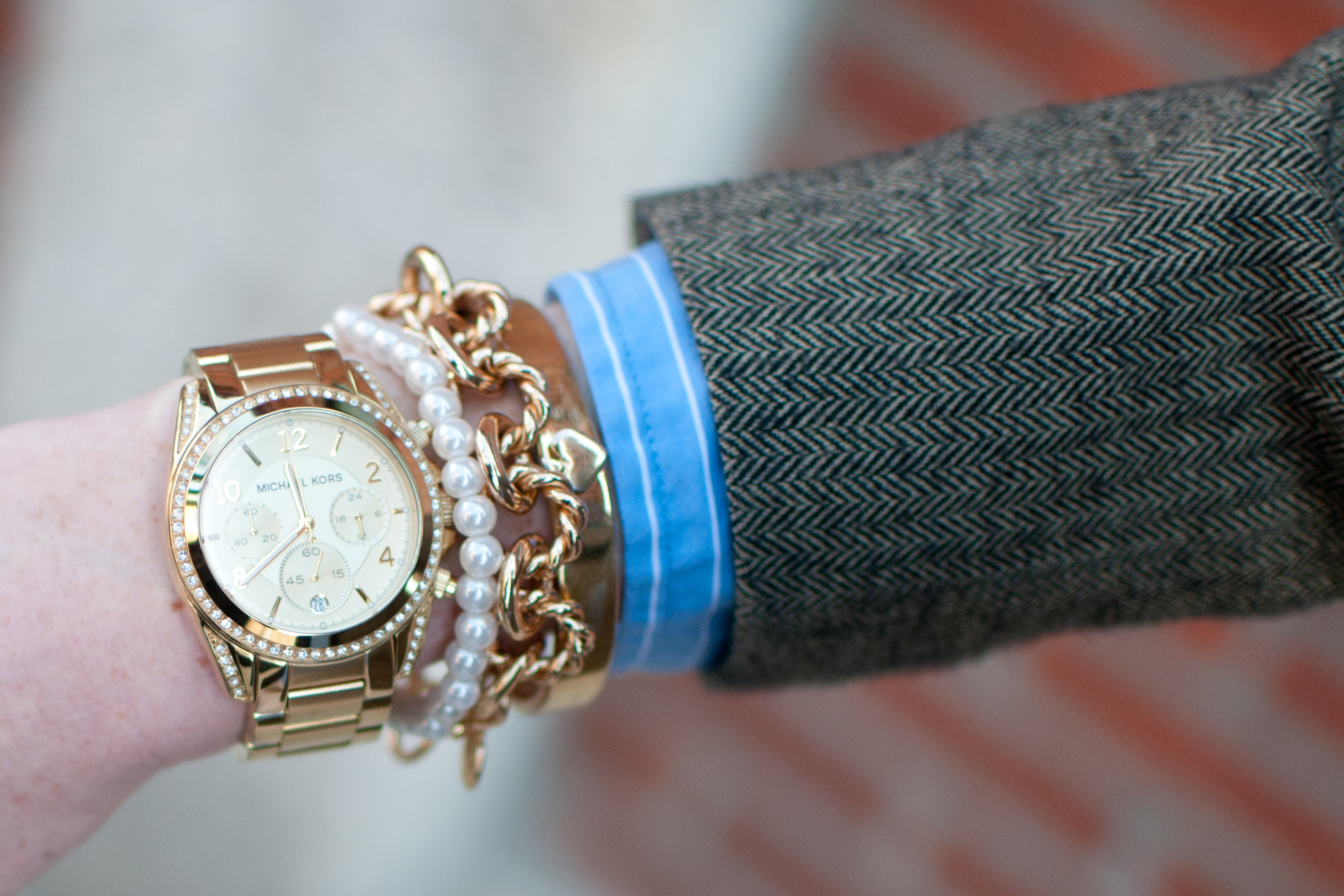 Michael Kors watch, J.Crew bracelet, Kate Spade bracelet