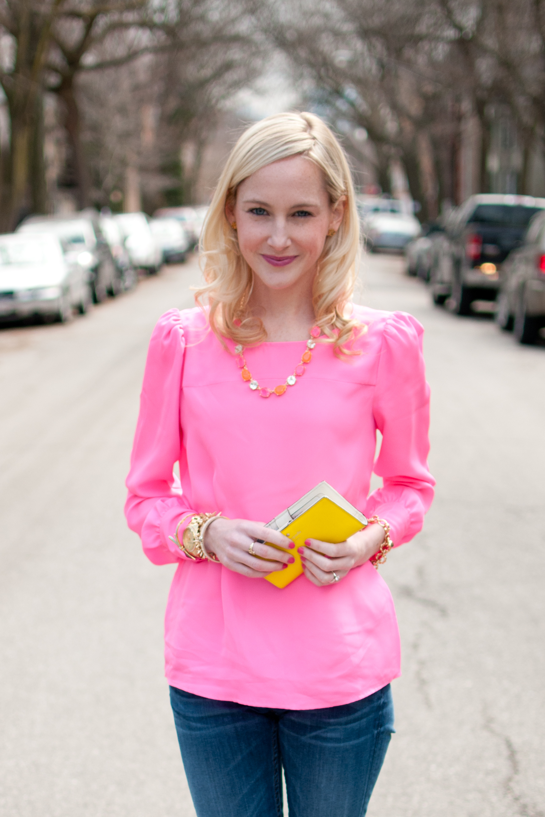 Bright pink hot sale blouse