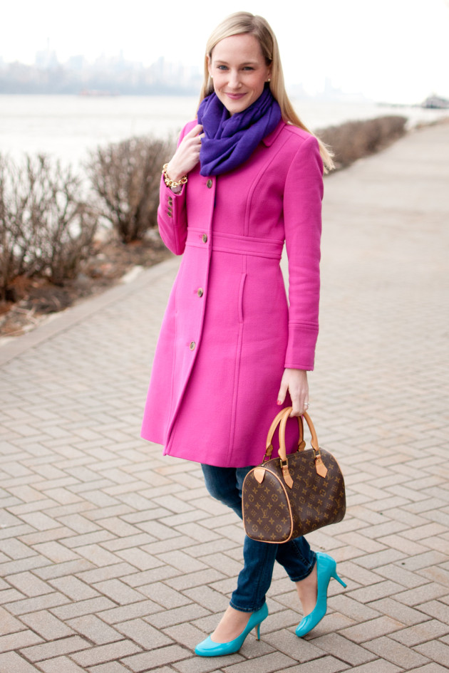 j crew pink fur coat
