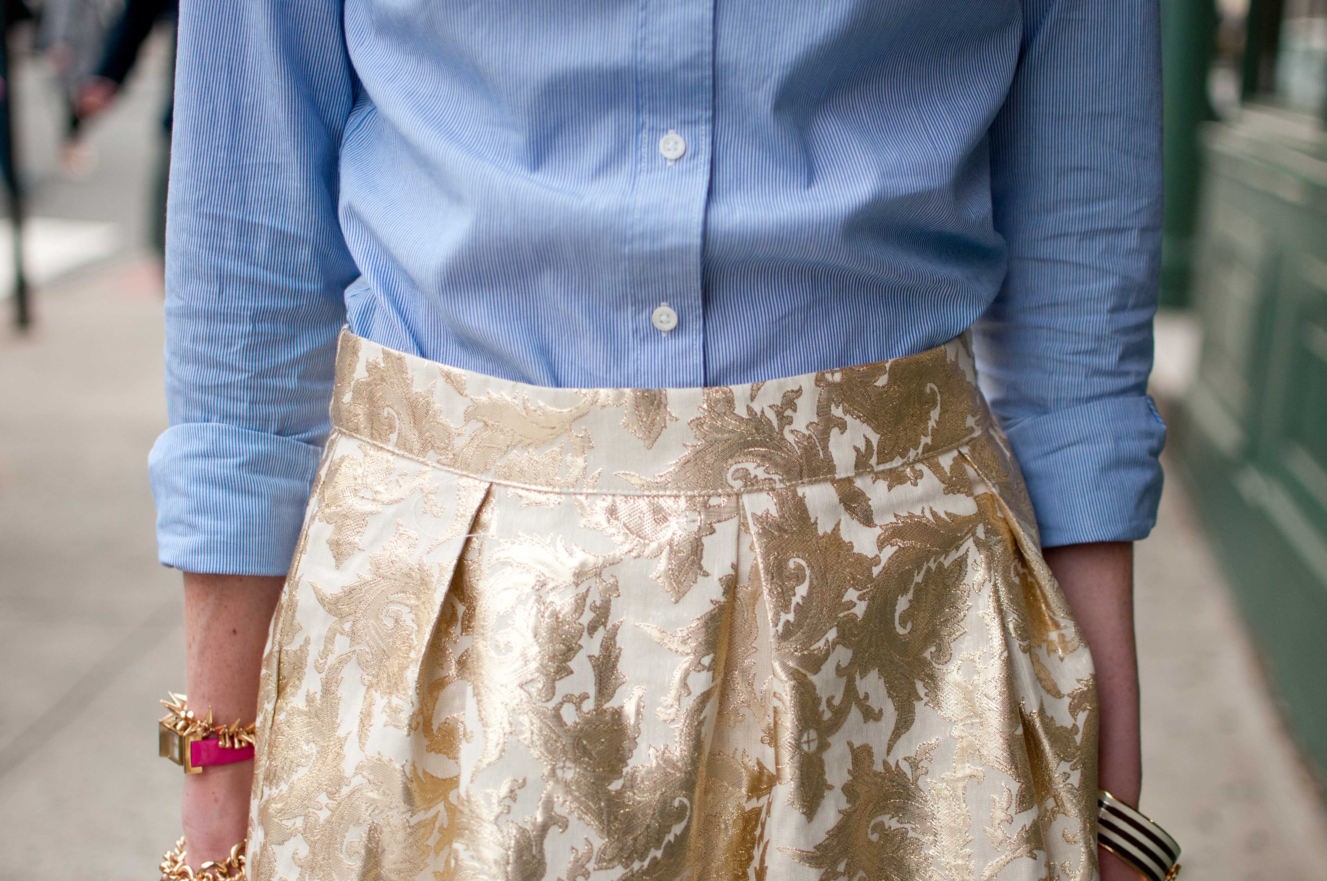 Brocade Skirts and Pinstriped Work Shirts