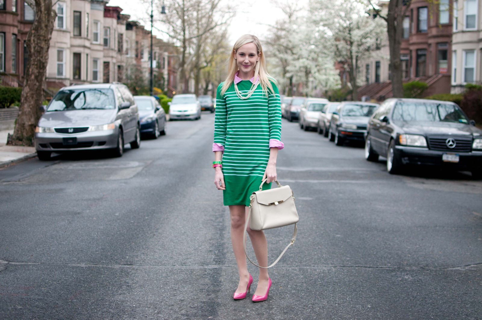 Brooklyn It's a Go. Preppy TShirt Dresses, Gingham and Pink Pumps