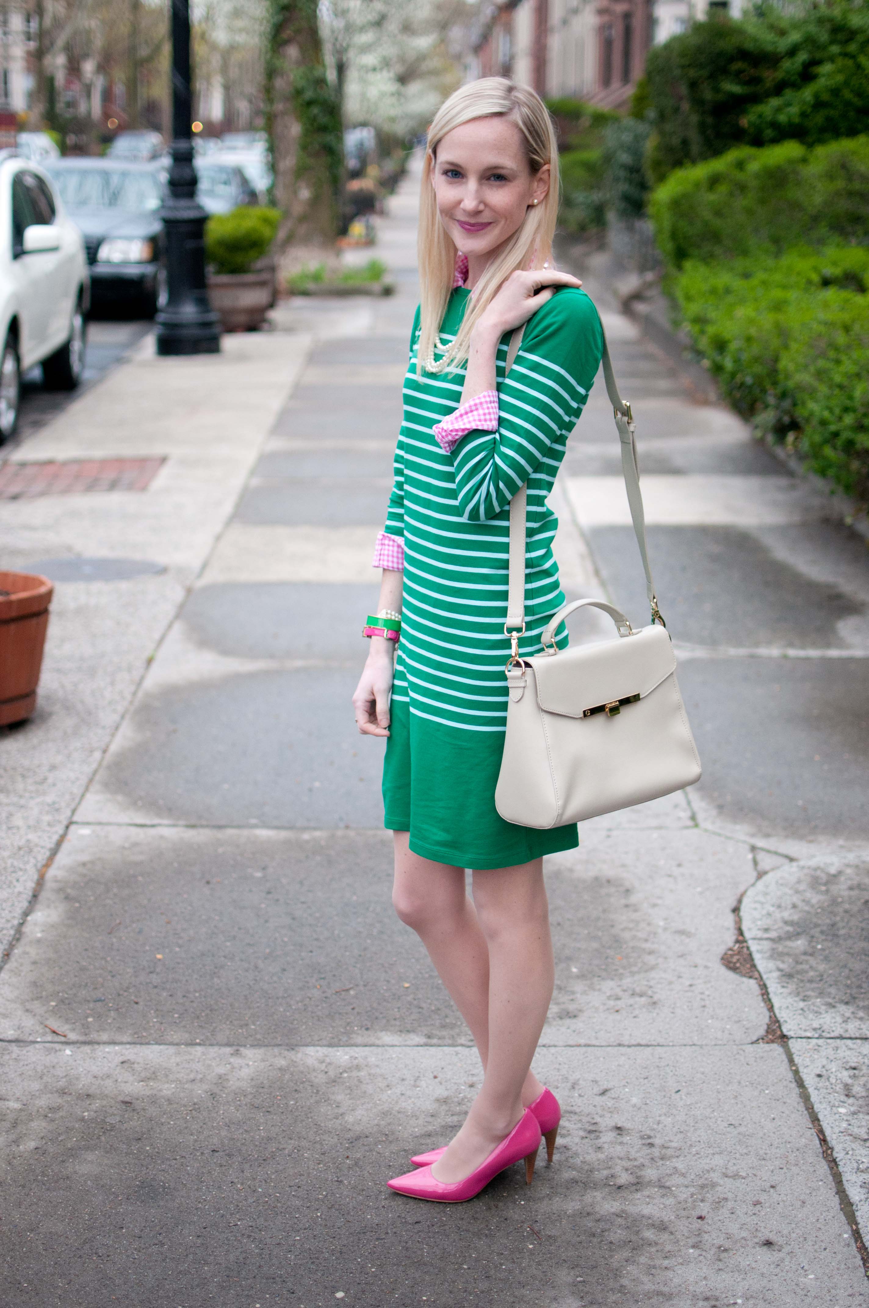 Brooklyn: It's a Go. Preppy T-Shirt Dresses, Gingham and Pink Pumps