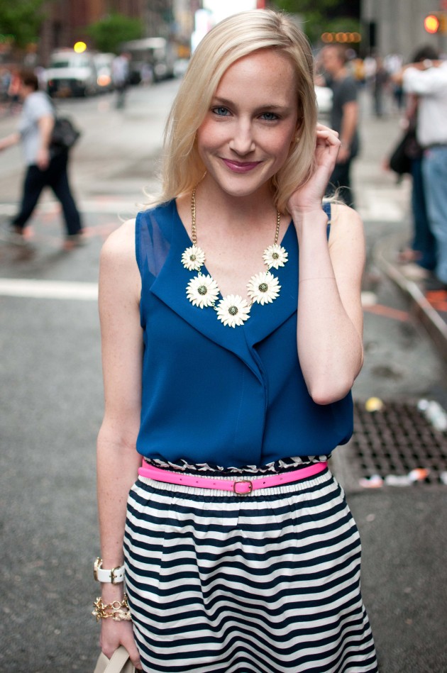 Rainy Days in Midtown: Stripes, Cobalt and Hot Pink Accents