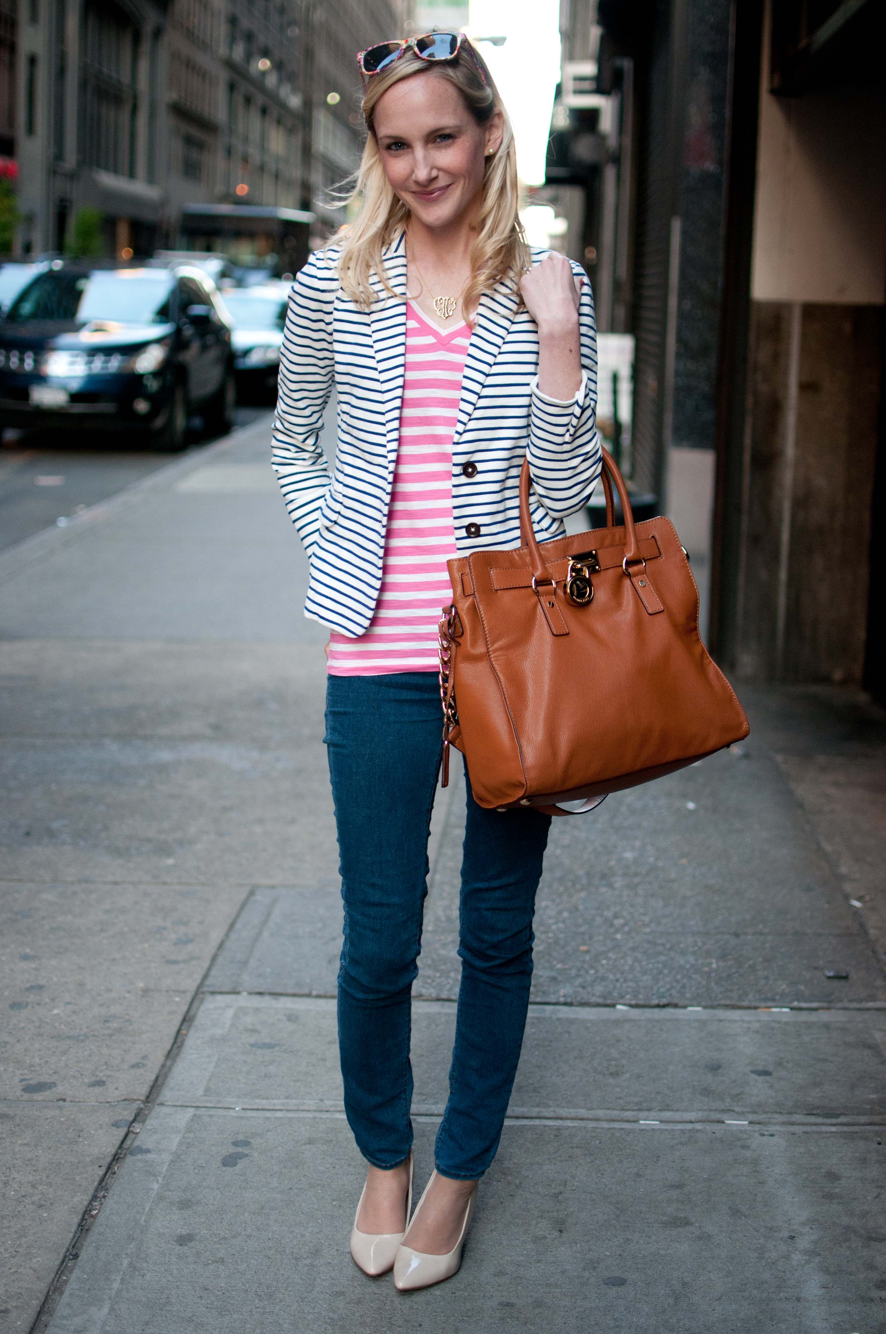 Navy and pink outlet striped dress