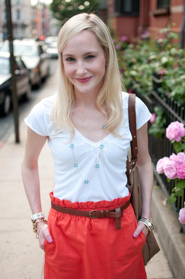 Mixing Old Clothes with New: Bright Orange Skirts and Crisp White Tops