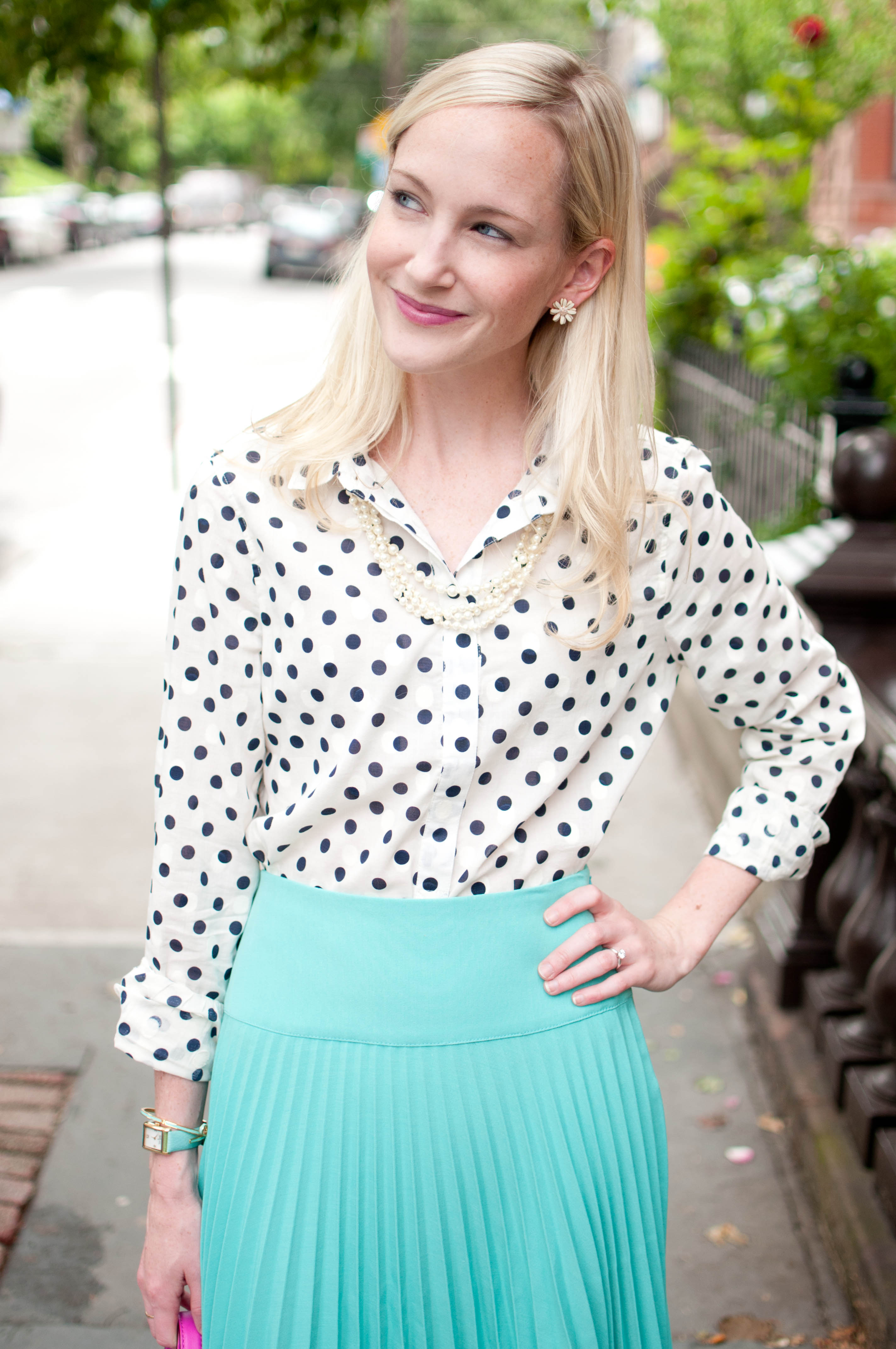 Mint Pleated Skirts, Polka Dots and Hot Pink Bags (And a Florence Adams ...