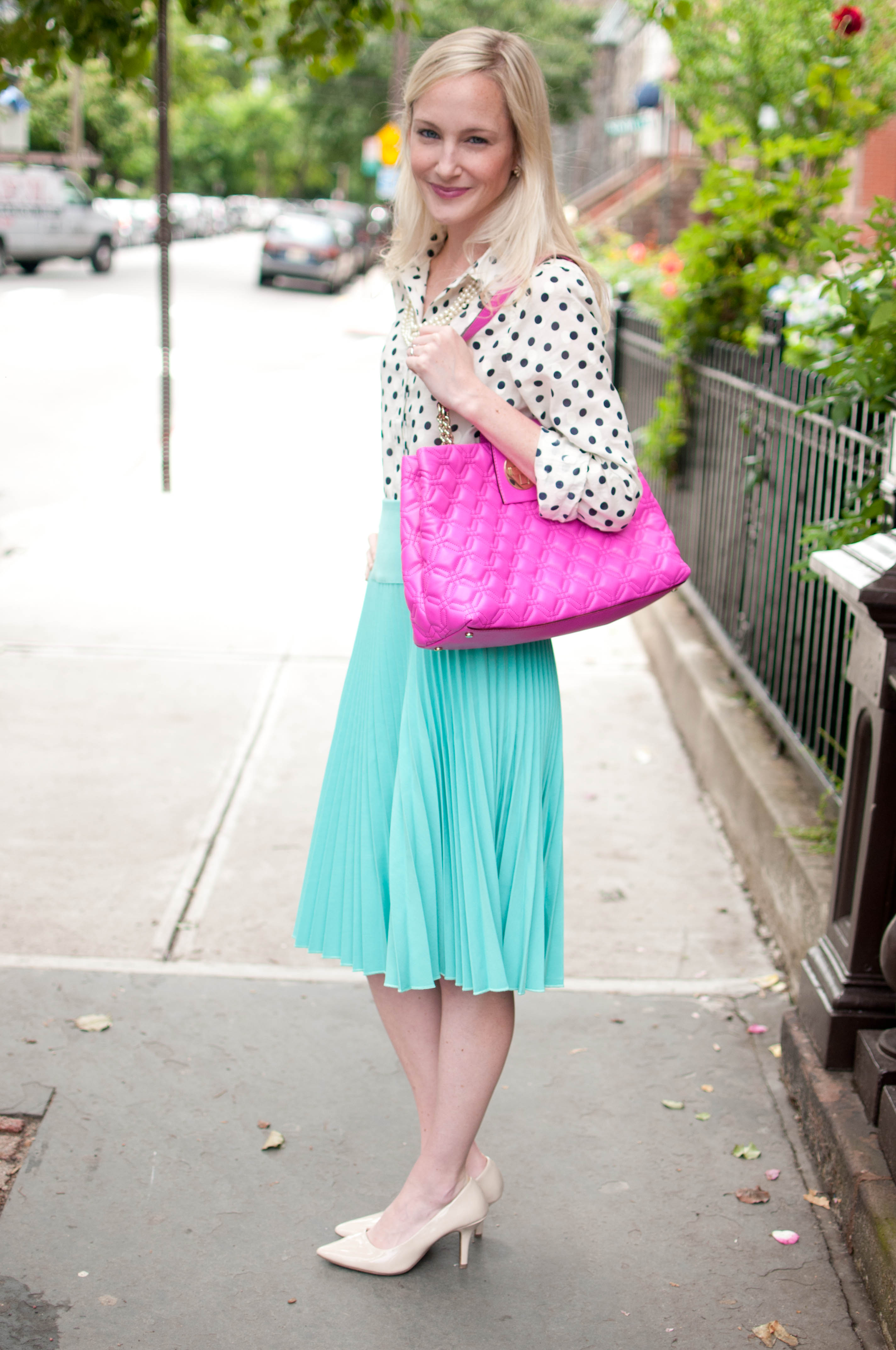 Mint Pleated Skirts, Polka Dots and Hot Pink Bags (And a Florence Adams ...