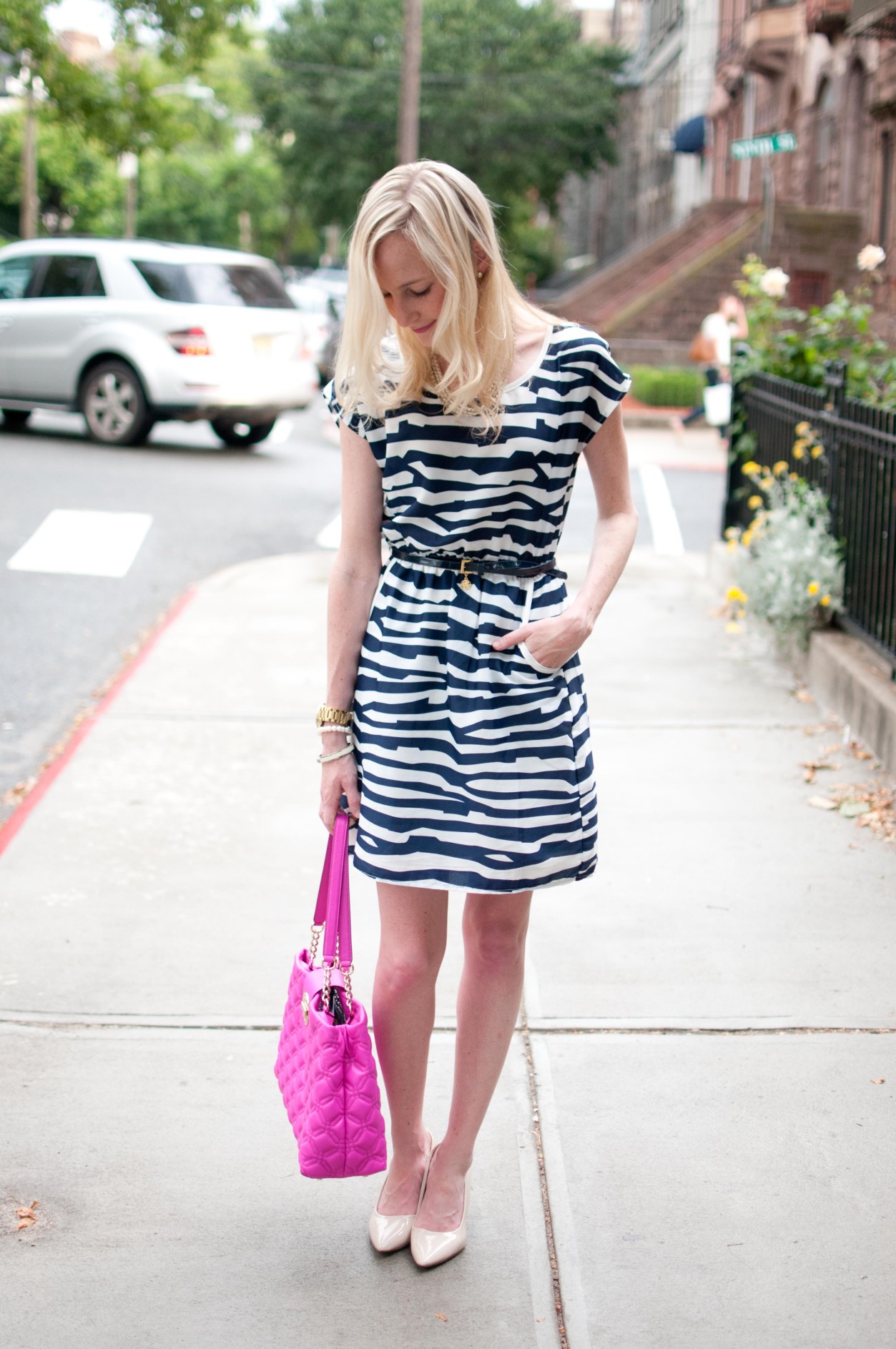 Striped Dresses and Hot Pink Bags on a Monday Morn