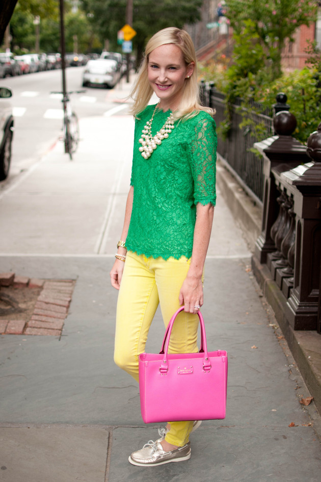 Kelly Green Lace Tops, Pearls and Pops of Neon (And oops! Packed all my ...