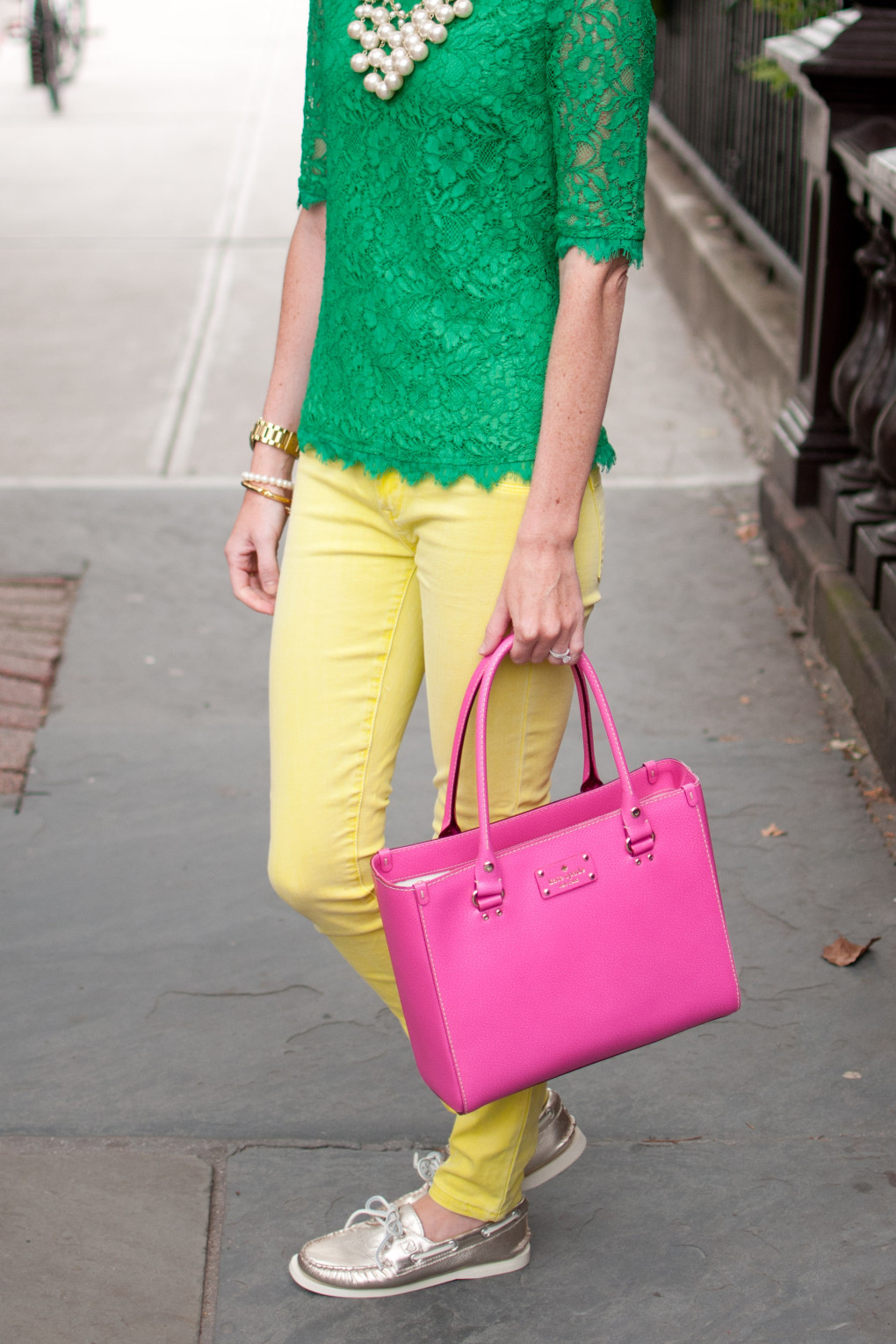 Kelly Green Lace Tops, Pearls and Pops of Neon (And oops! Packed all my ...