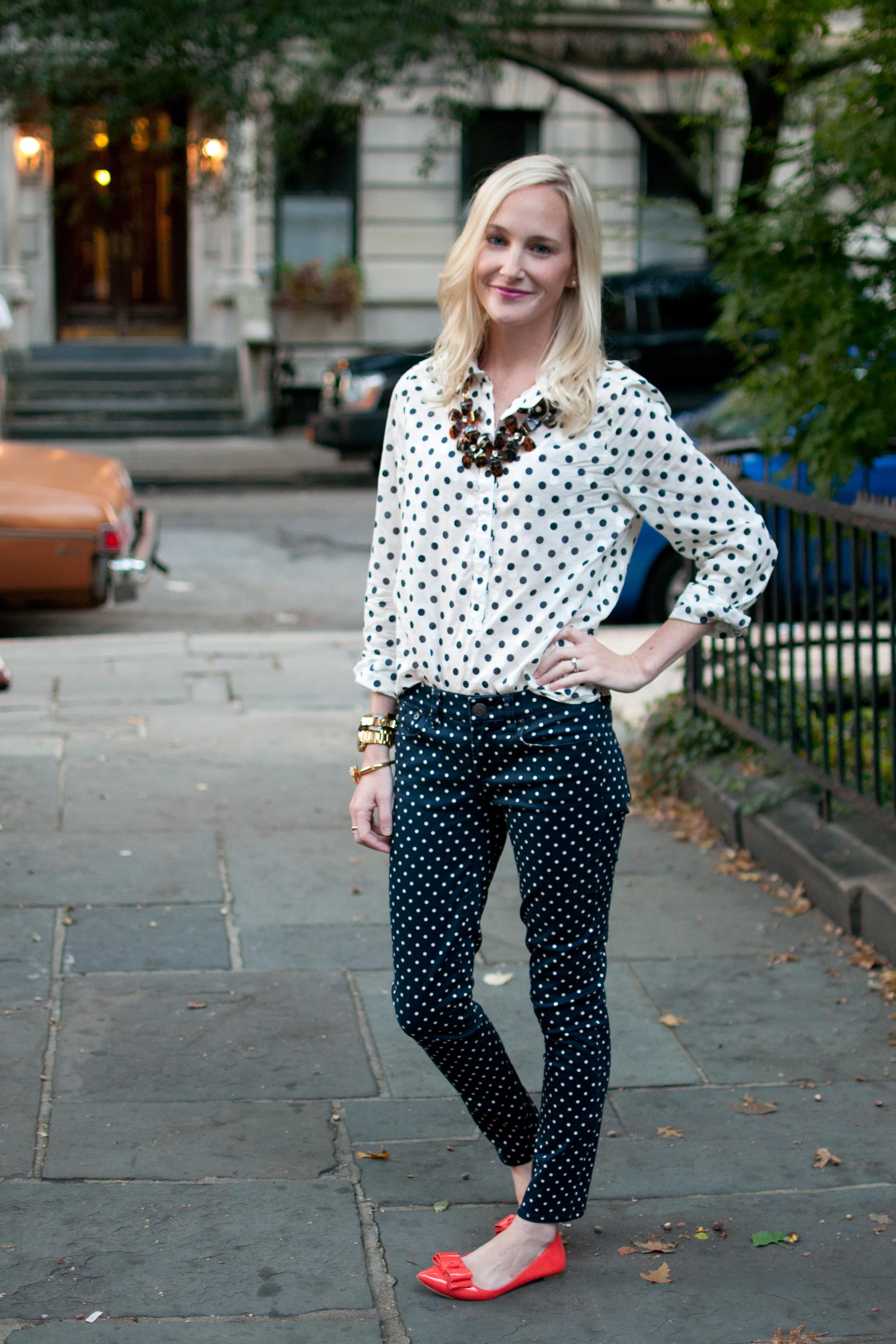 Polka dots blouse outfit