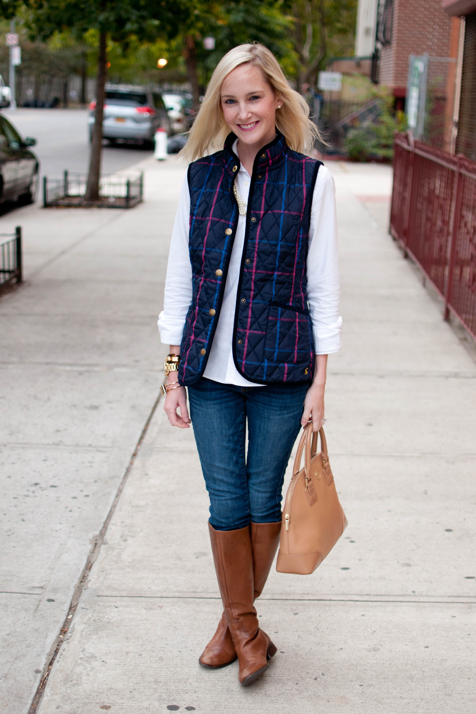 Joules Vests, Brown Boots, and Oxford Shirts in the City