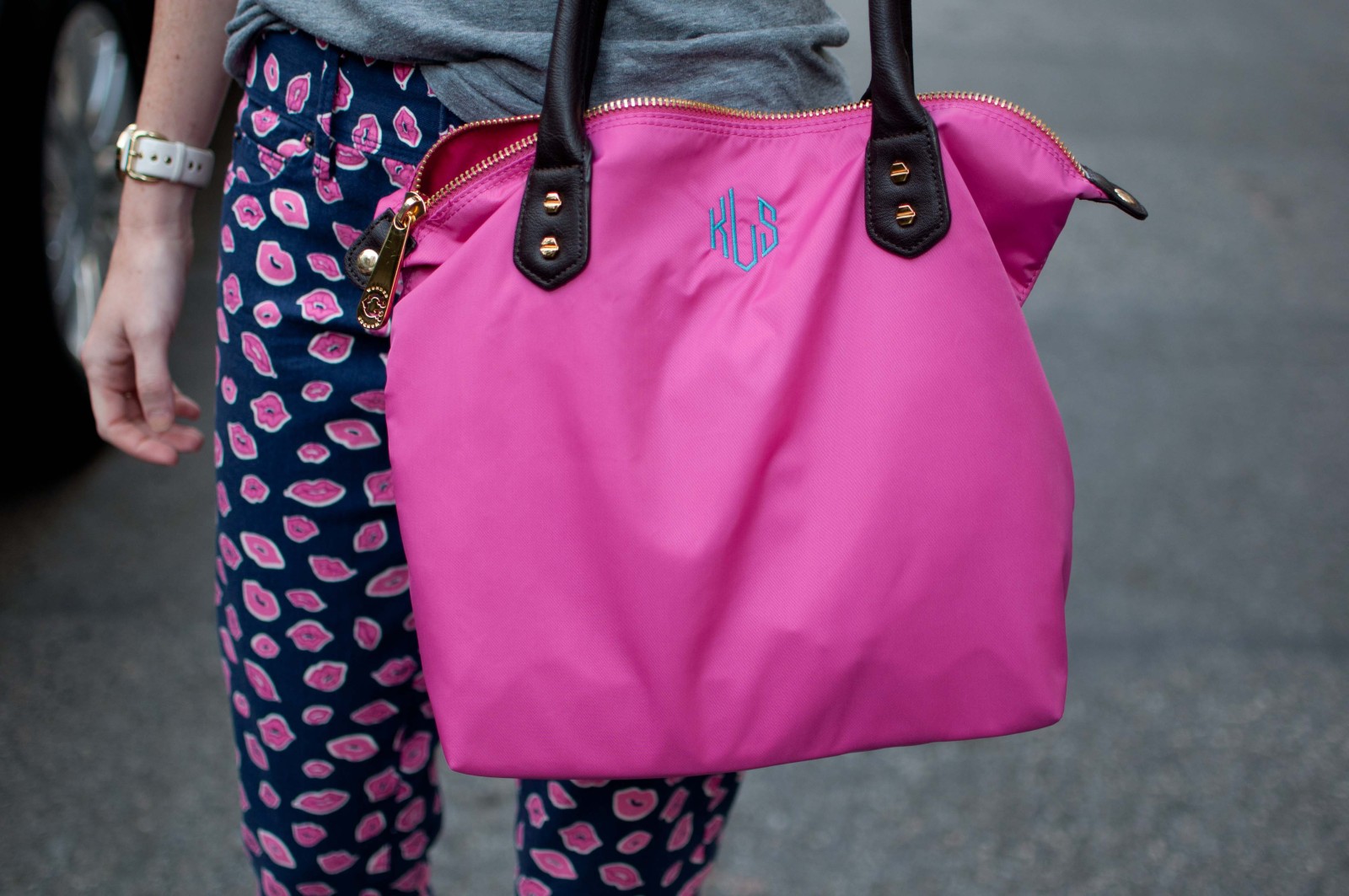 Madison Square Park, NYC: Printed Denim, Comfy T's, and Monogrammed Bags