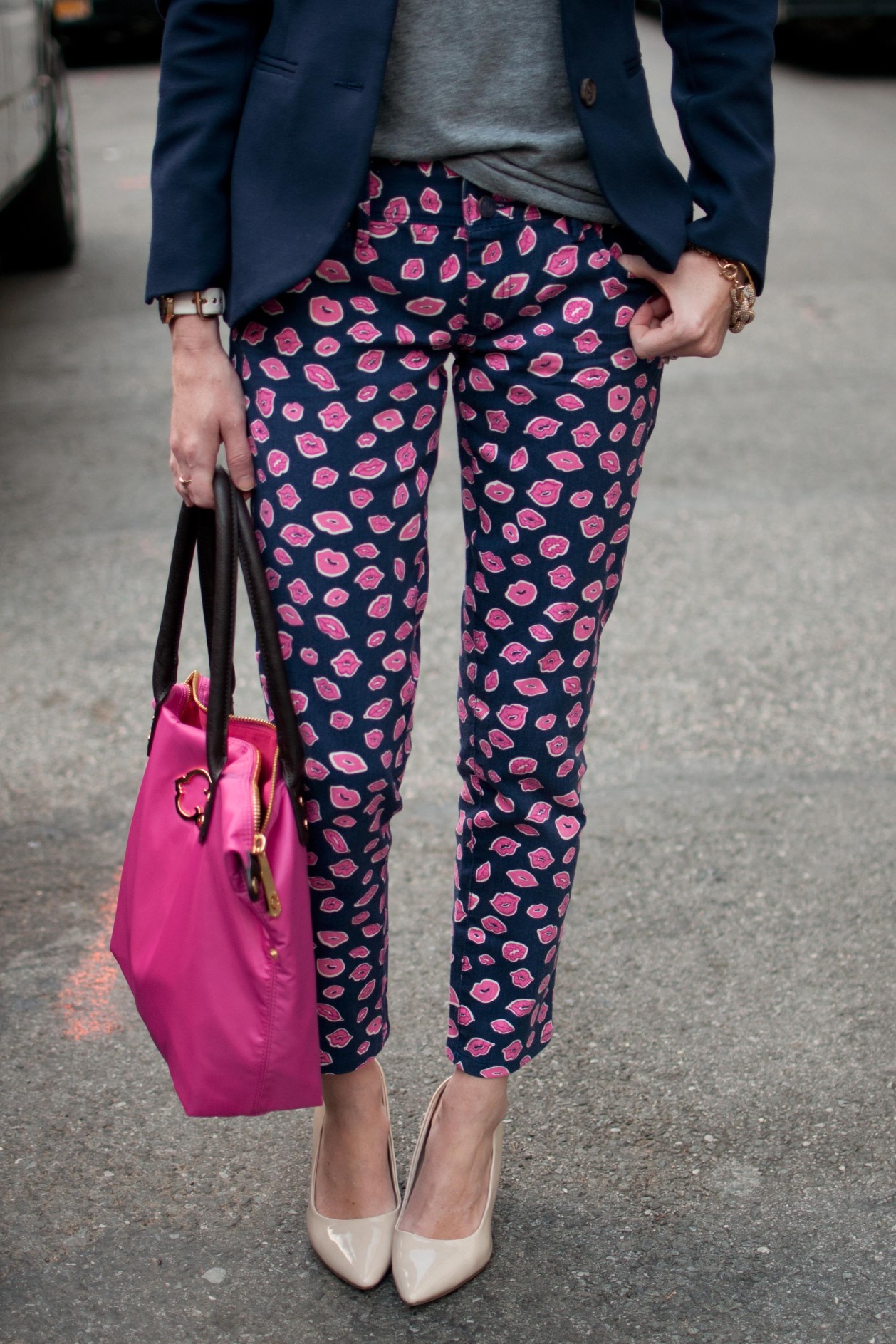 Madison Square Park, NYC: Printed Denim, Comfy T's, and Monogrammed Bags