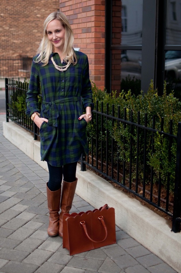 Mad for Plaid: Flannel Dresses, Scalloped Leather Bags, and Pearls
