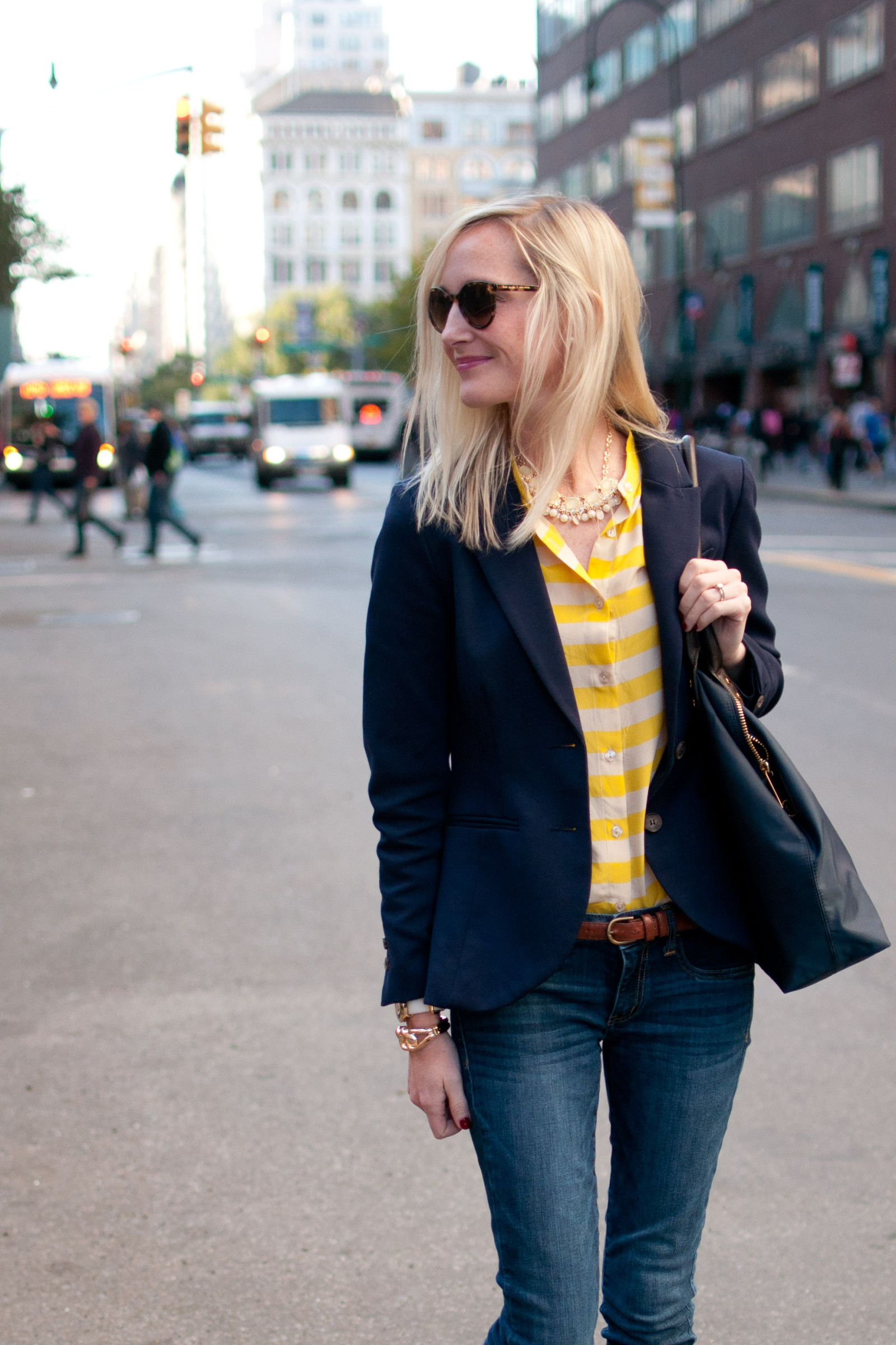 Preppin' it in Union Square: Yellow Stripes, Tortoise Penny Loafers and ...