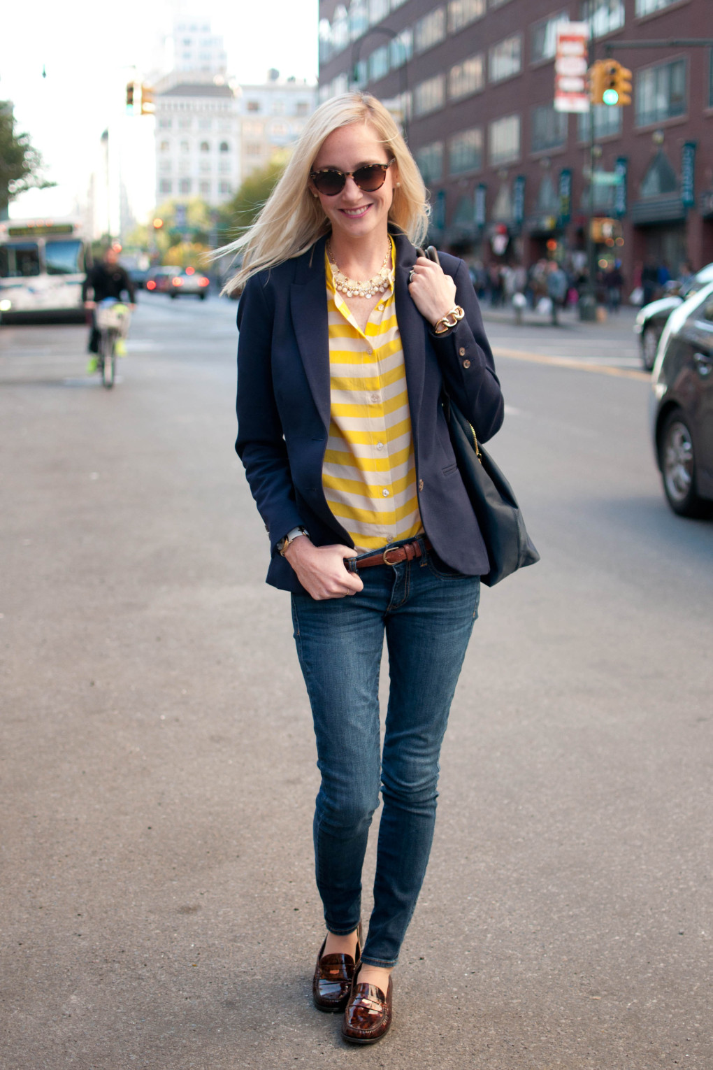 Preppin' it in Union Square: Yellow Stripes, Tortoise Penny Loafers and ...