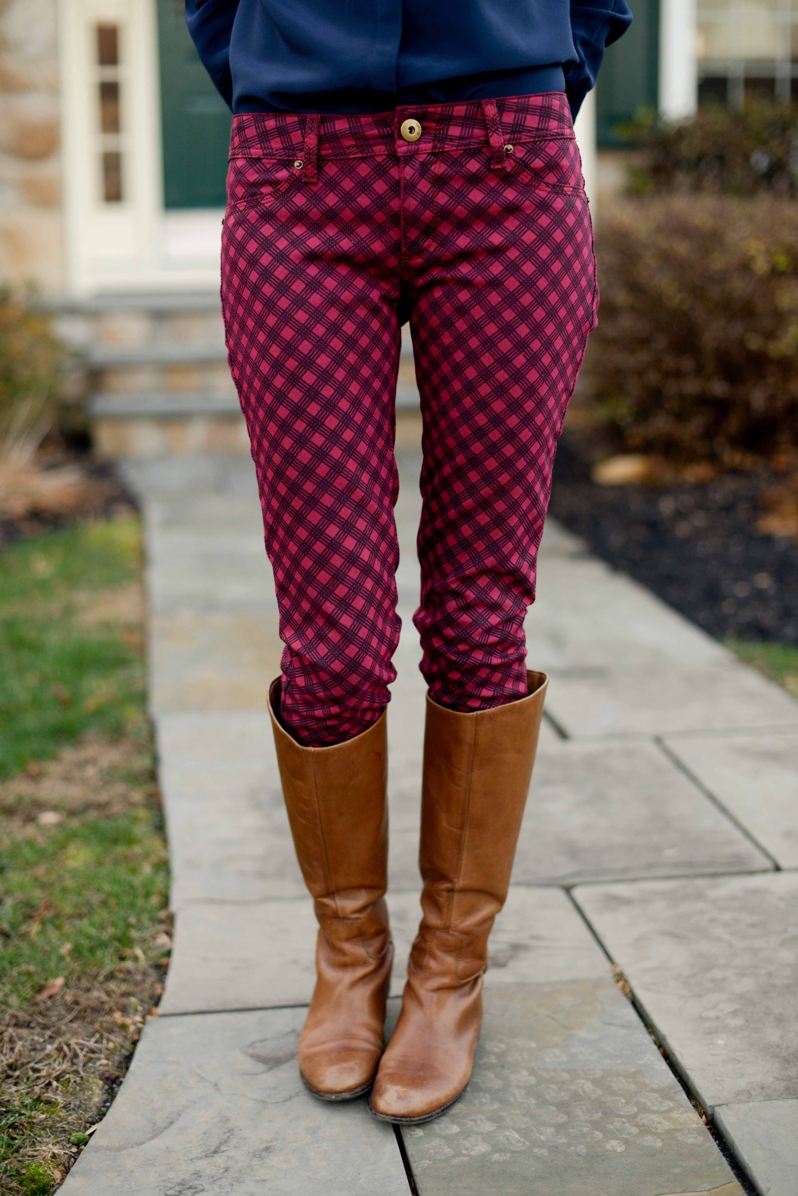 checkered skinny jeans