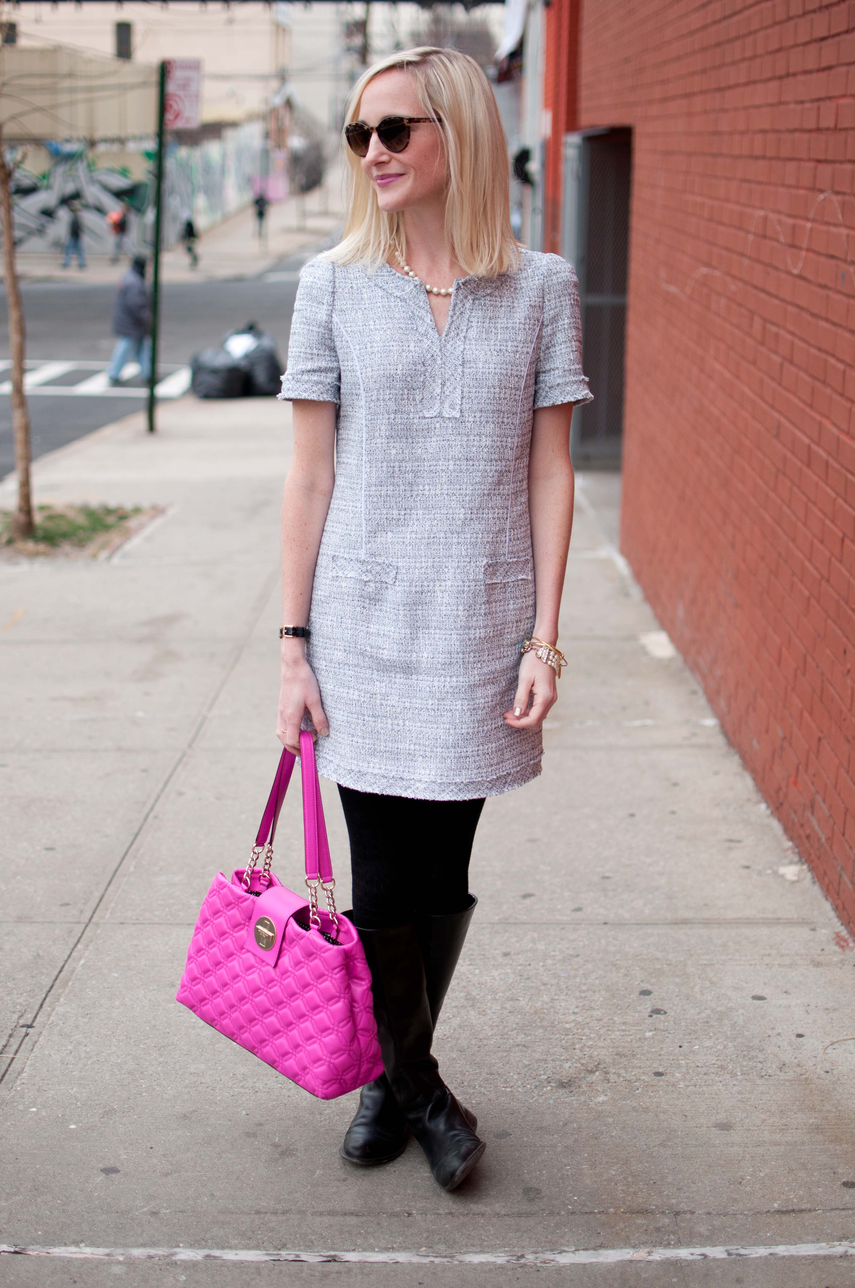 hot pink bag outfit