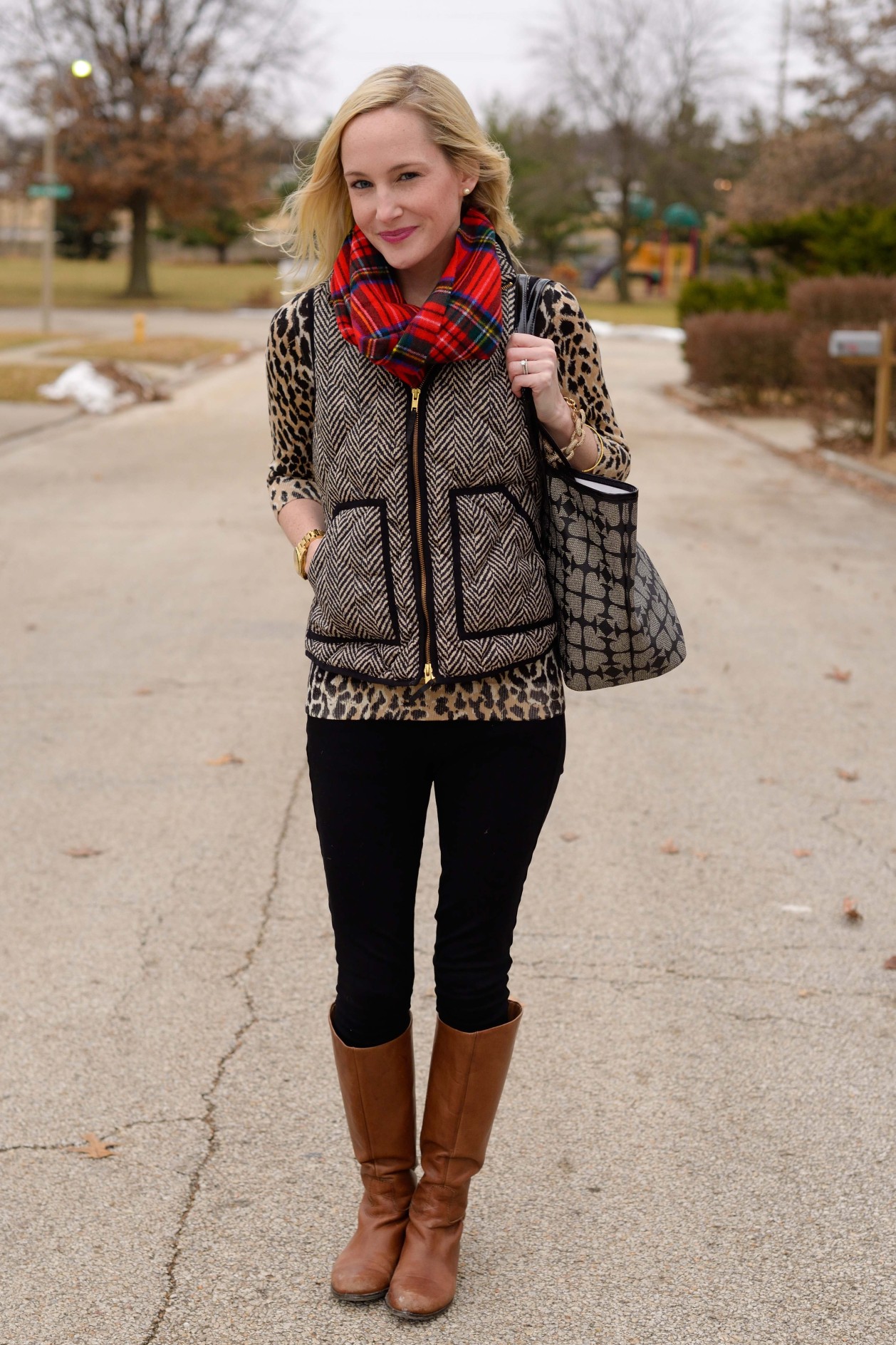The Cozy: Plaid Scarves, Herringbone Vests and Leopard Sweaters