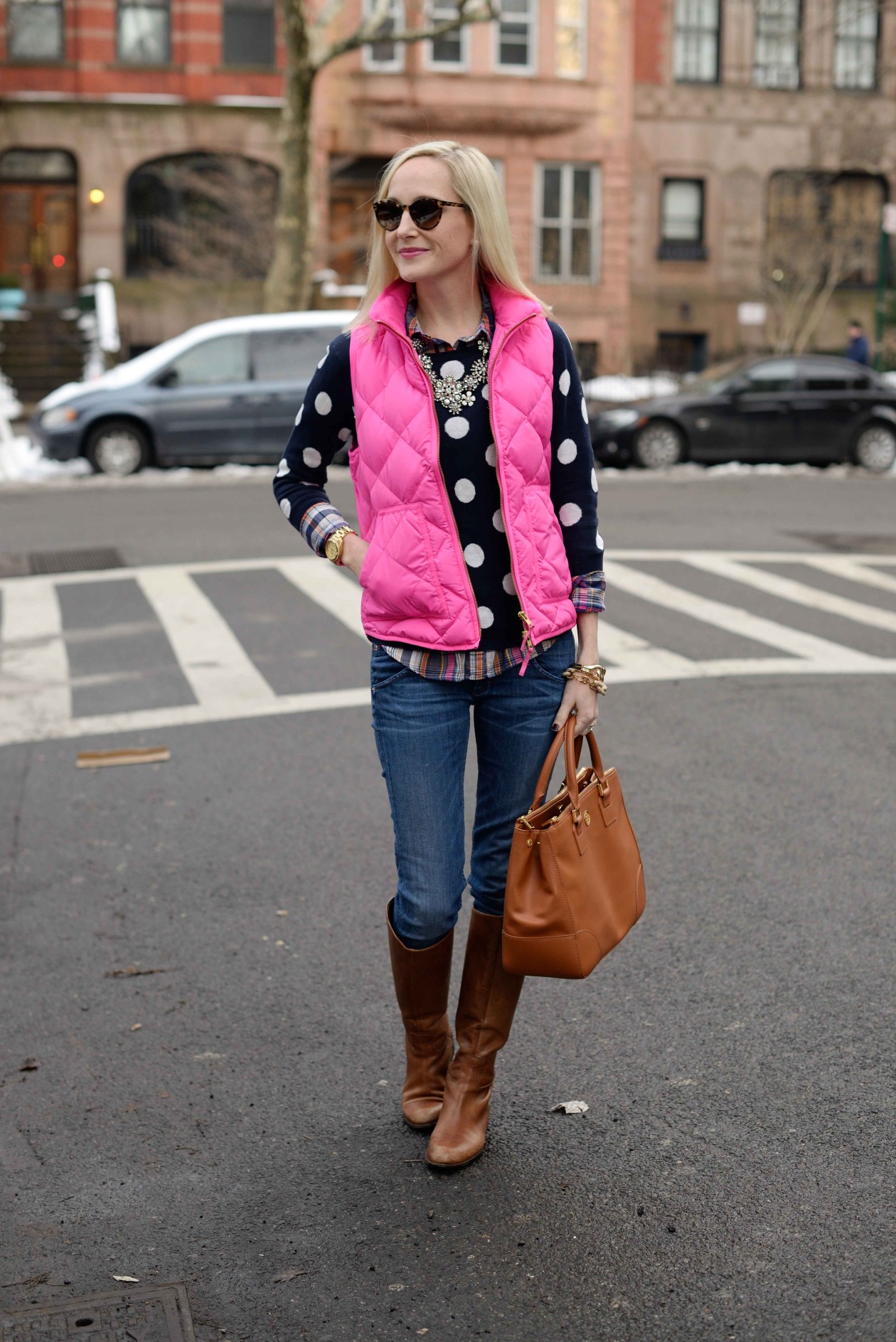 Hot Pink Vests, Polka Dot Sweaters and Bling