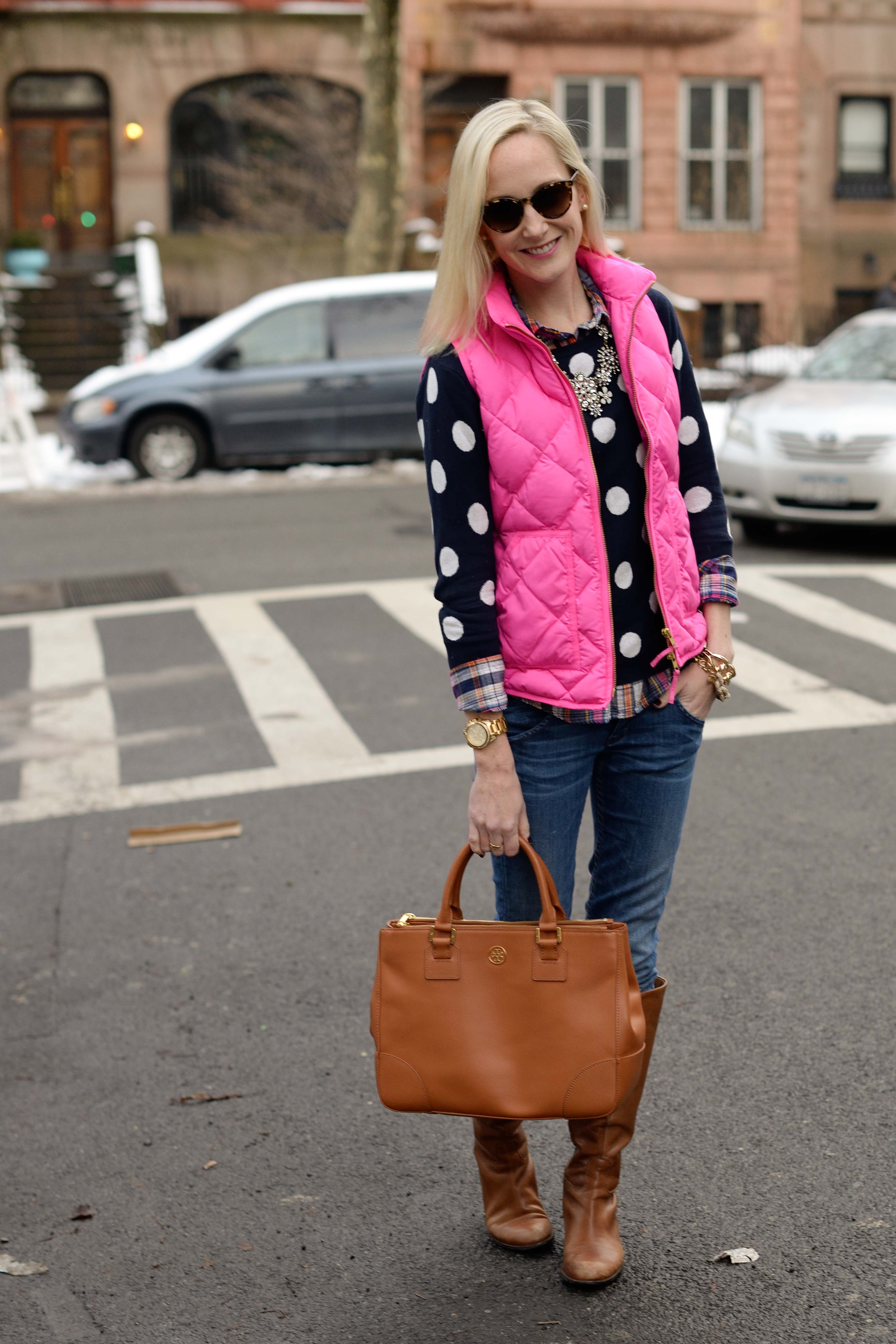 Hot Pink Vests, Polka Dot Sweaters and Bling - Kelly in the City