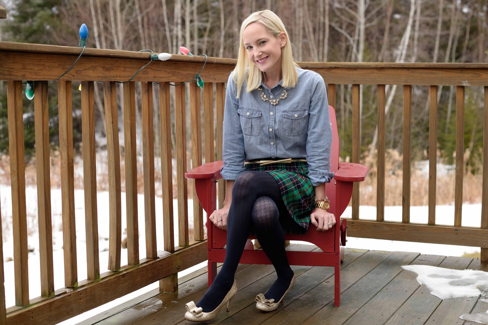 Christmas in Vermont: Plaid Skirts, Chambray Tops and 