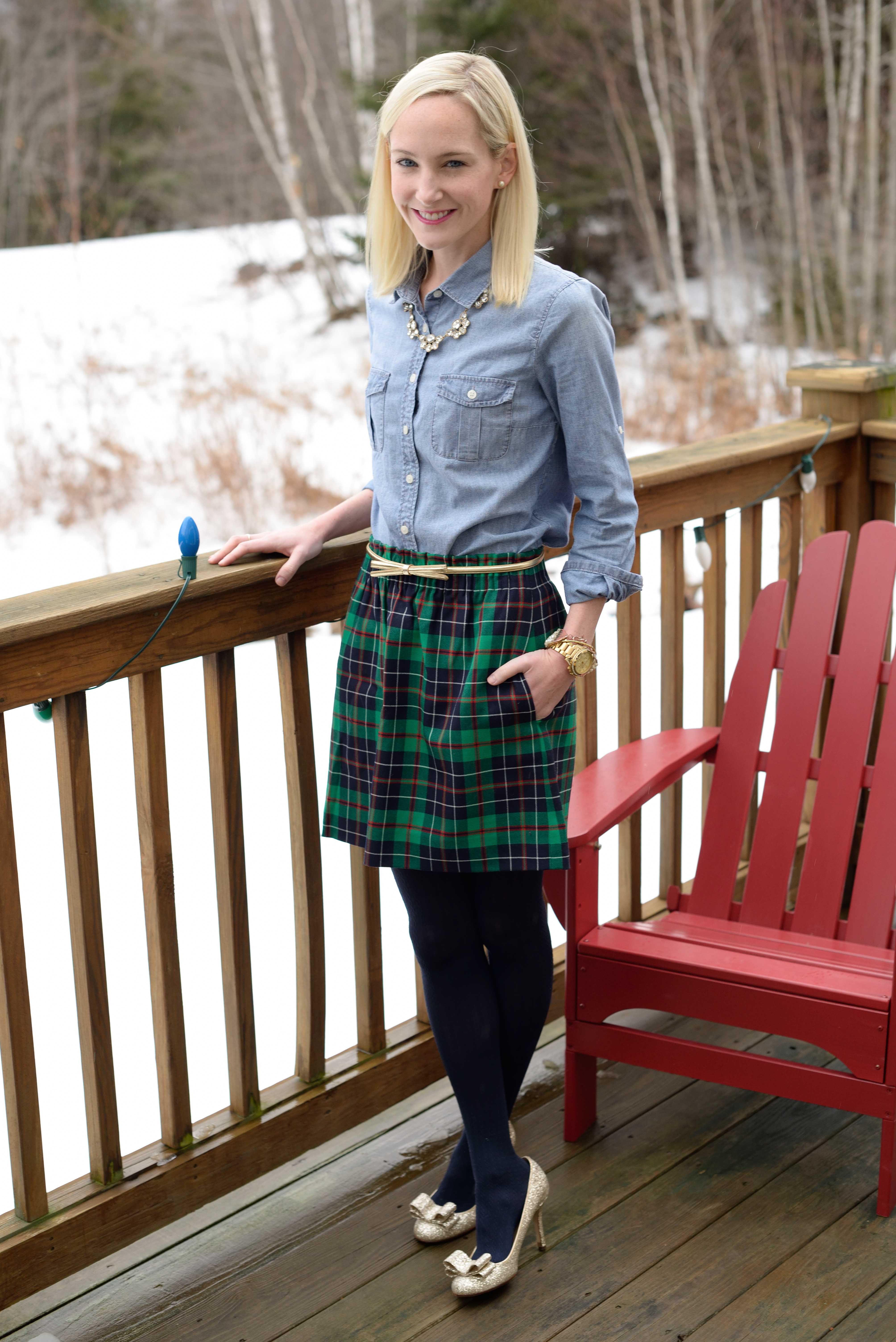 Christmas in Vermont: Plaid Skirts, Chambray Tops and 