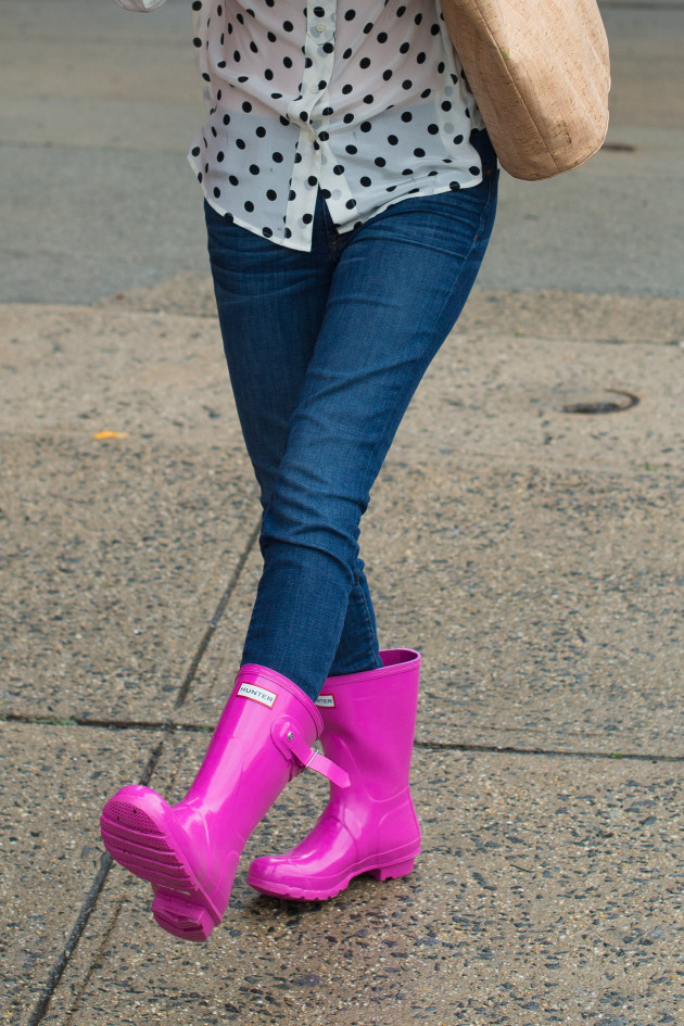 Rainy Days in NYC: Pink Boots and Polka Dot Tops
