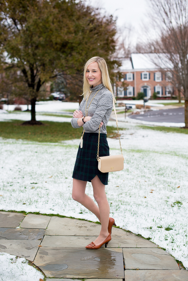 J crew black hotsell and white plaid skirt