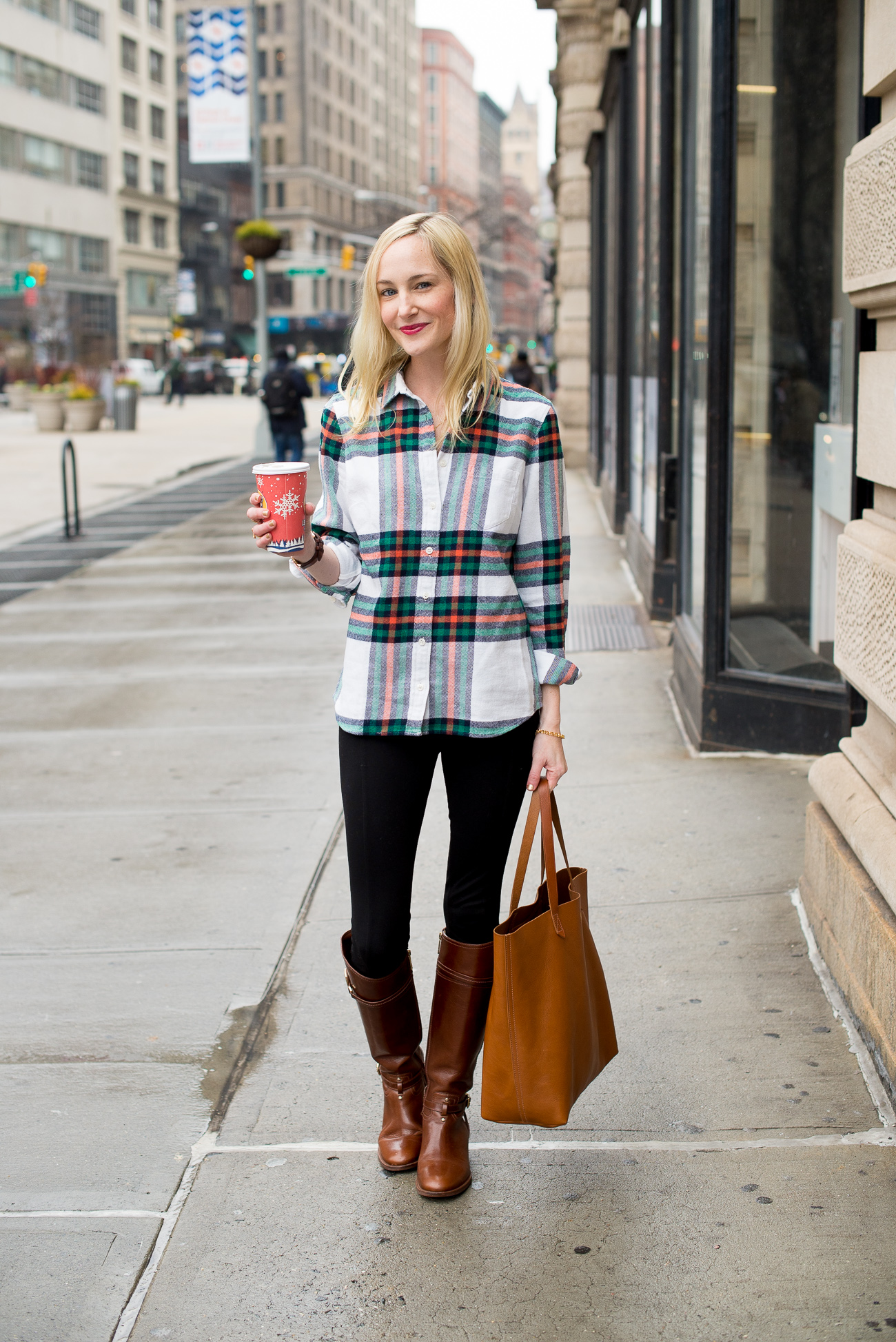 Petite Fashion and Style Blog, J.Crew Andover Peacoat, J.Crew Perfect  Shirt in Navy Plaid, Tory Burch Riding Boots