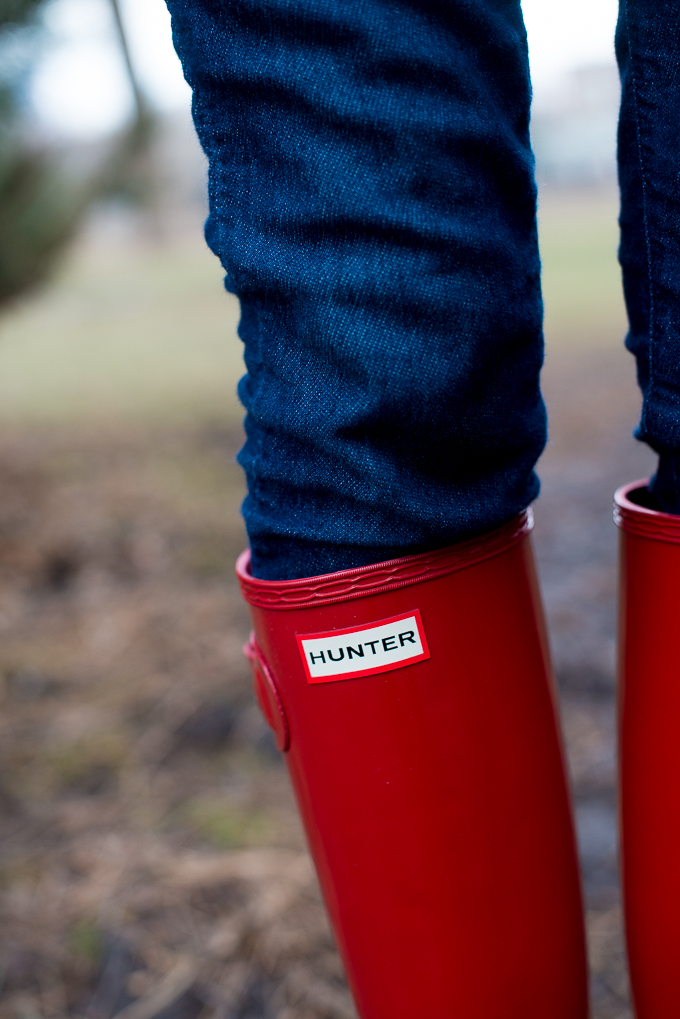 glossy red hunter boots