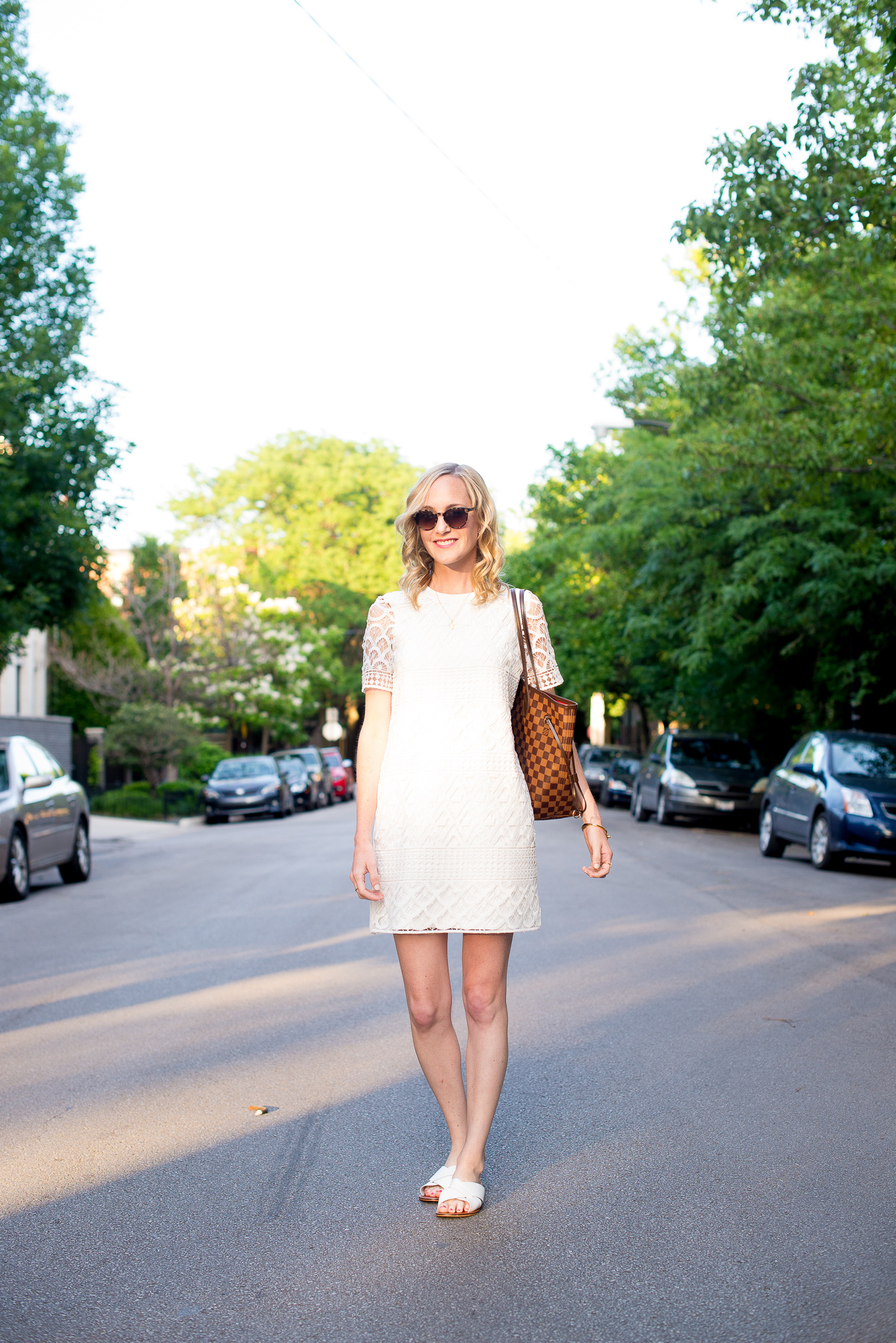 White Lace Shorts and Louis Vuitton Bag, Madison Avenue