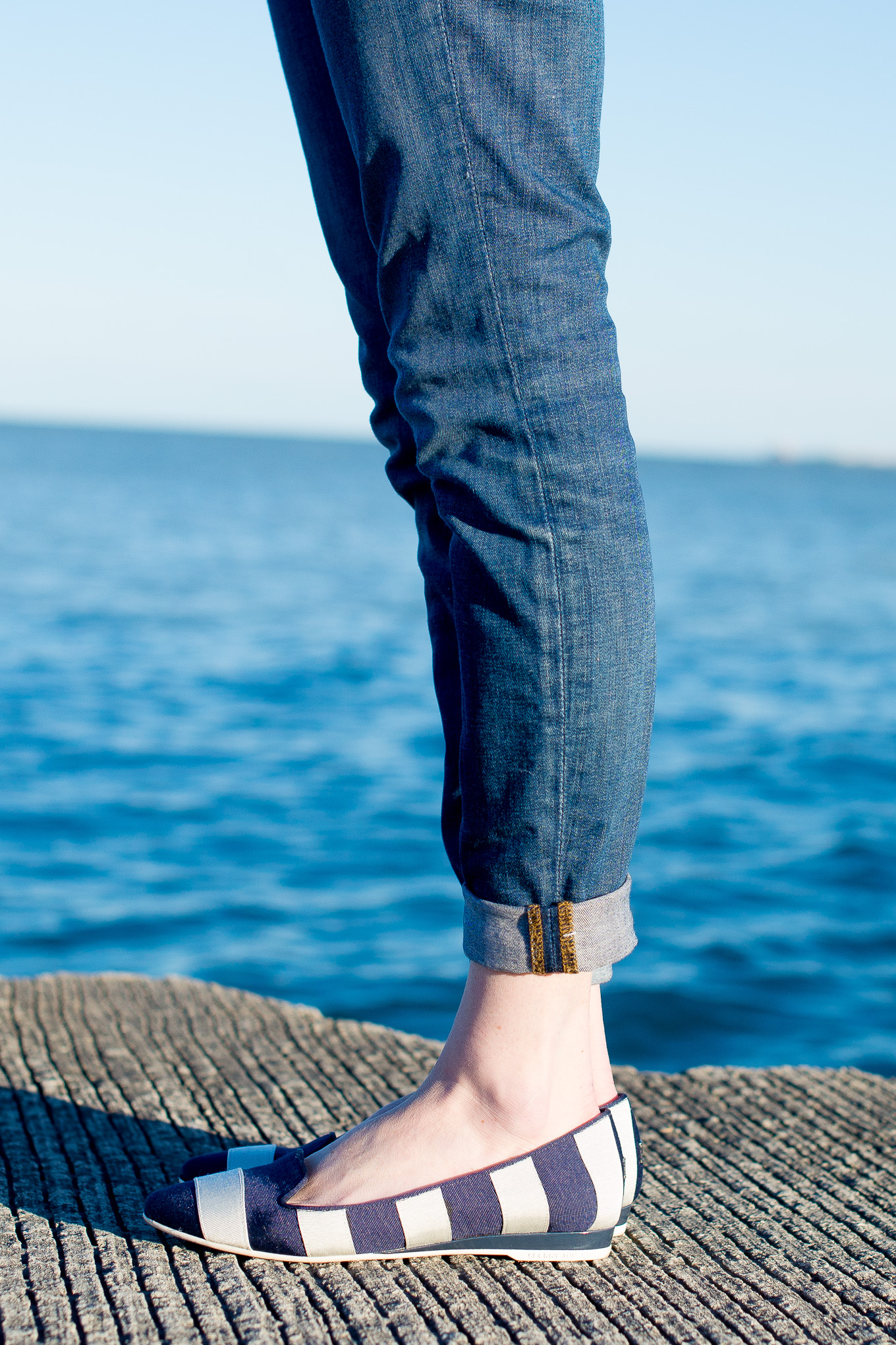 Navy white striped flats-22