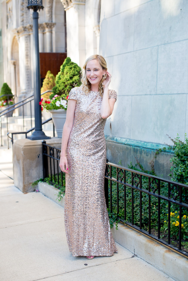 Rent the Runway's Blush & Gold Badgley Mischka Sequined Gown