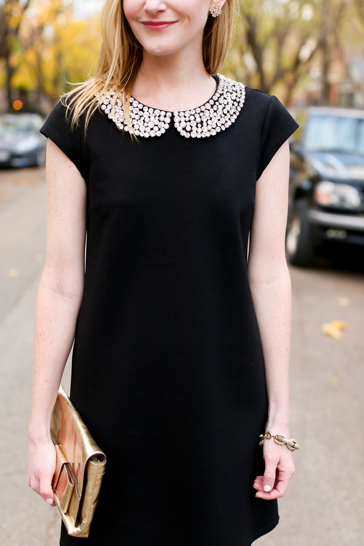 Embellished collar black dress-23