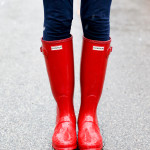 red glossy hunter boots