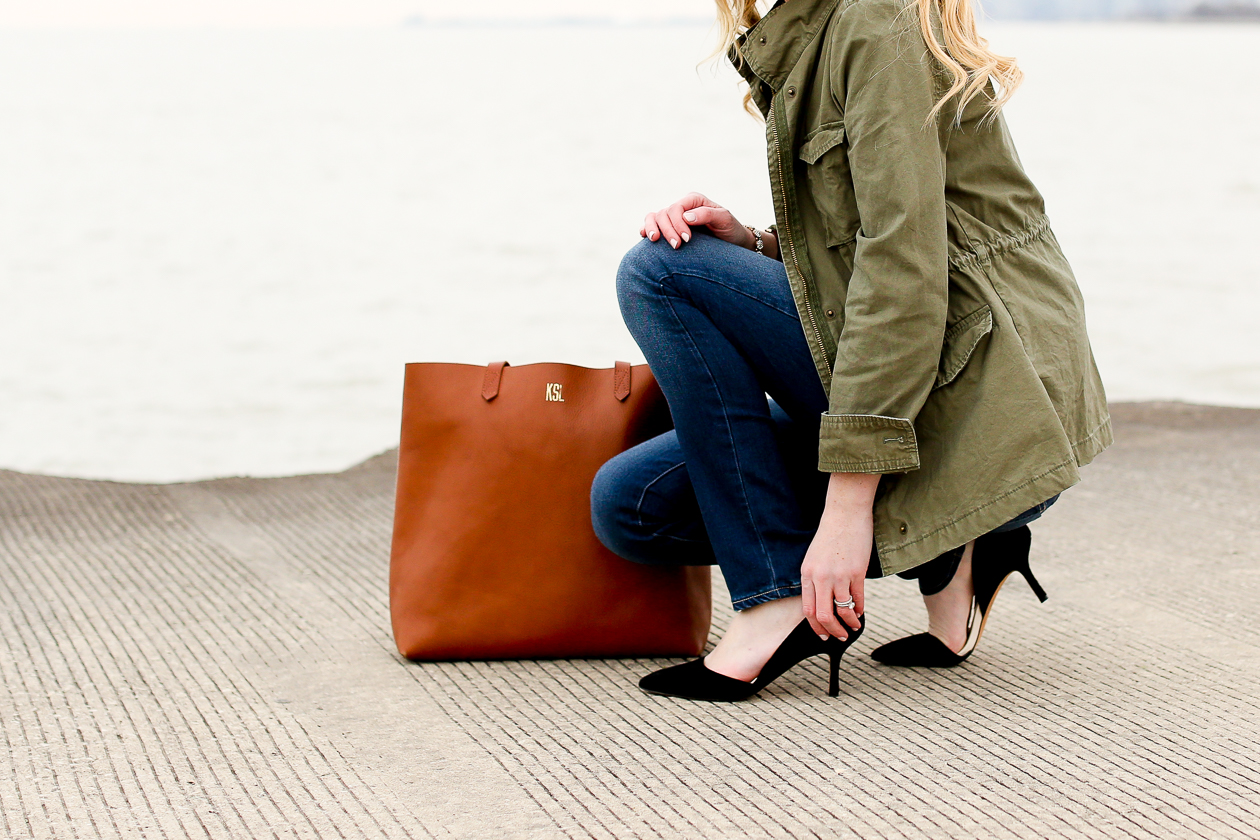 Draped Trench Vest + Madewell Medium Transport Tote - Katie's Bliss