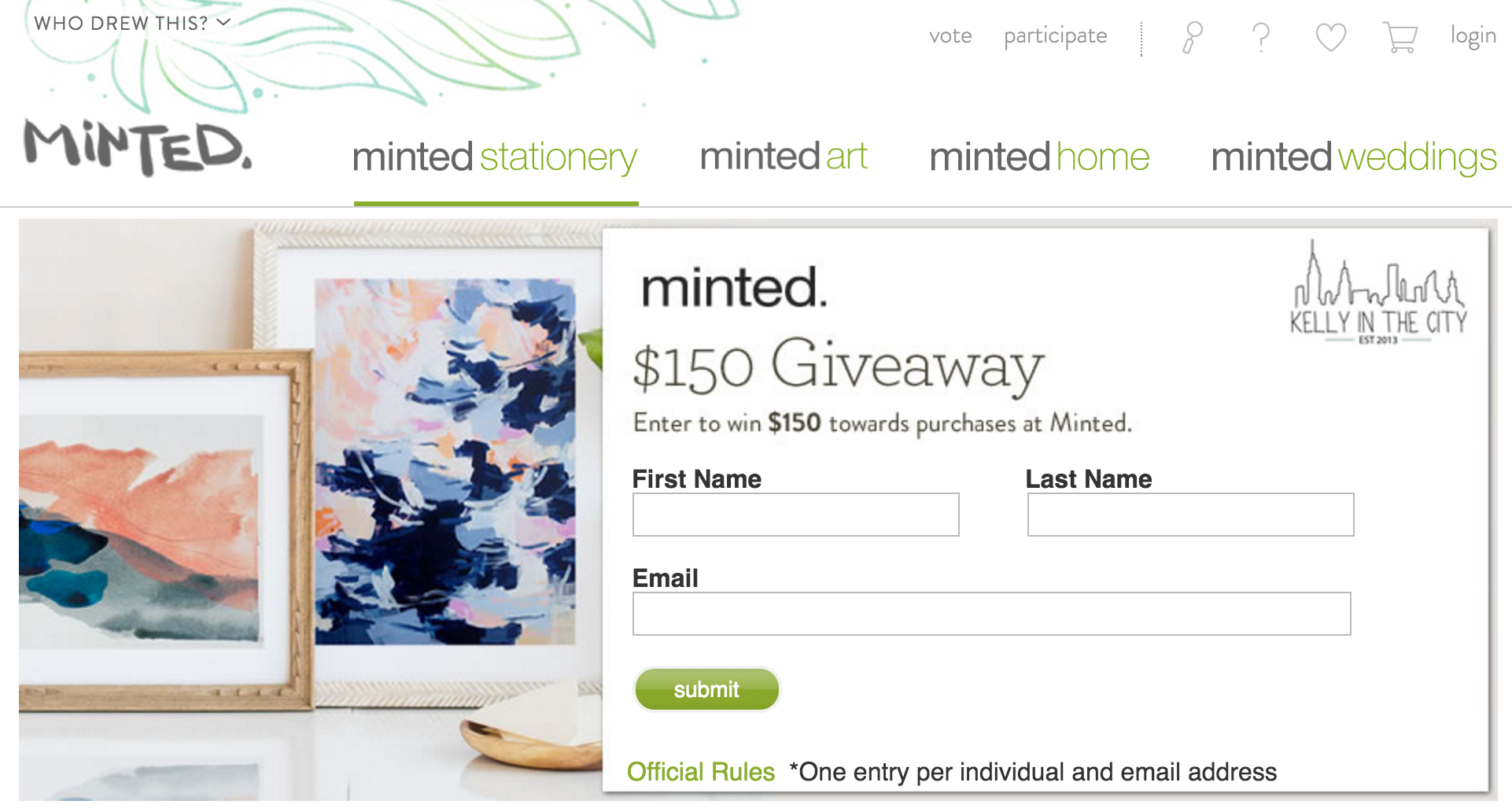 minted giveaway Kelly in the city