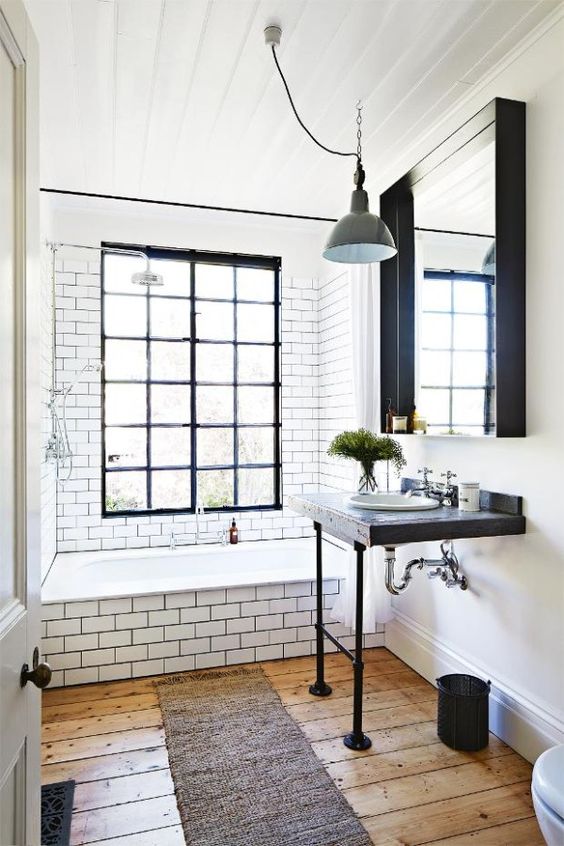 Industrial Bathroom Inspiration: Black, White + Brass - Kelly in the City