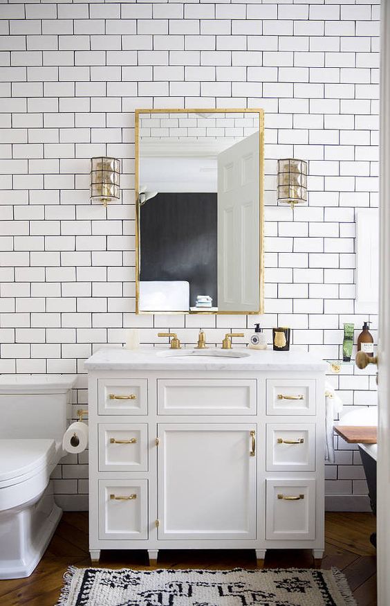 Industrial Bathroom Inspiration: Black, White + Brass - Kelly in the City