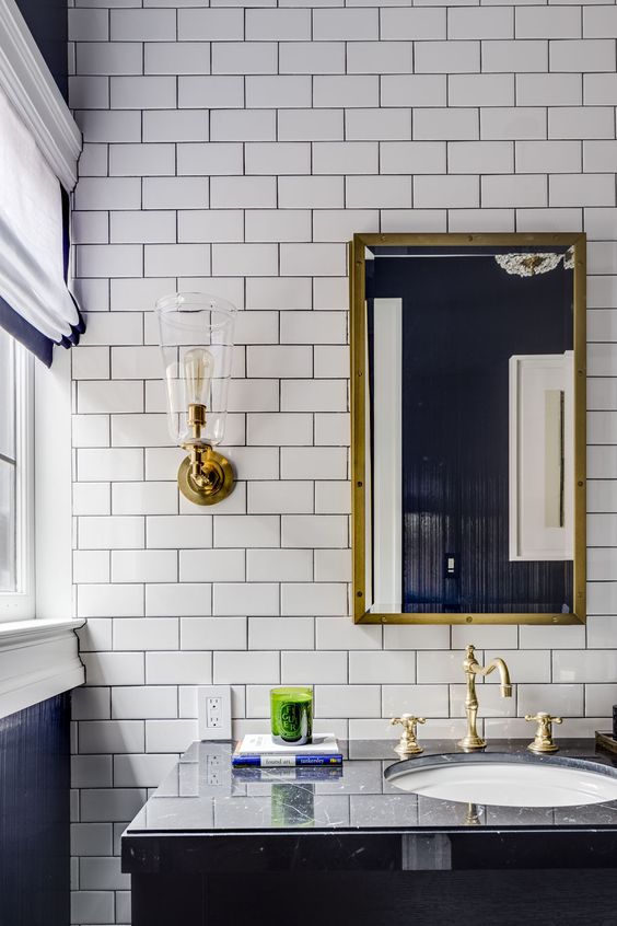 Industrial Bathroom Inspiration: Black, White + Brass - Kelly in the City