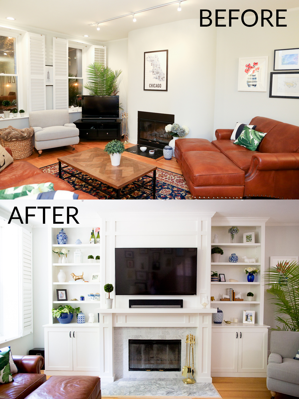 Fireplace and Built-ins Before and After