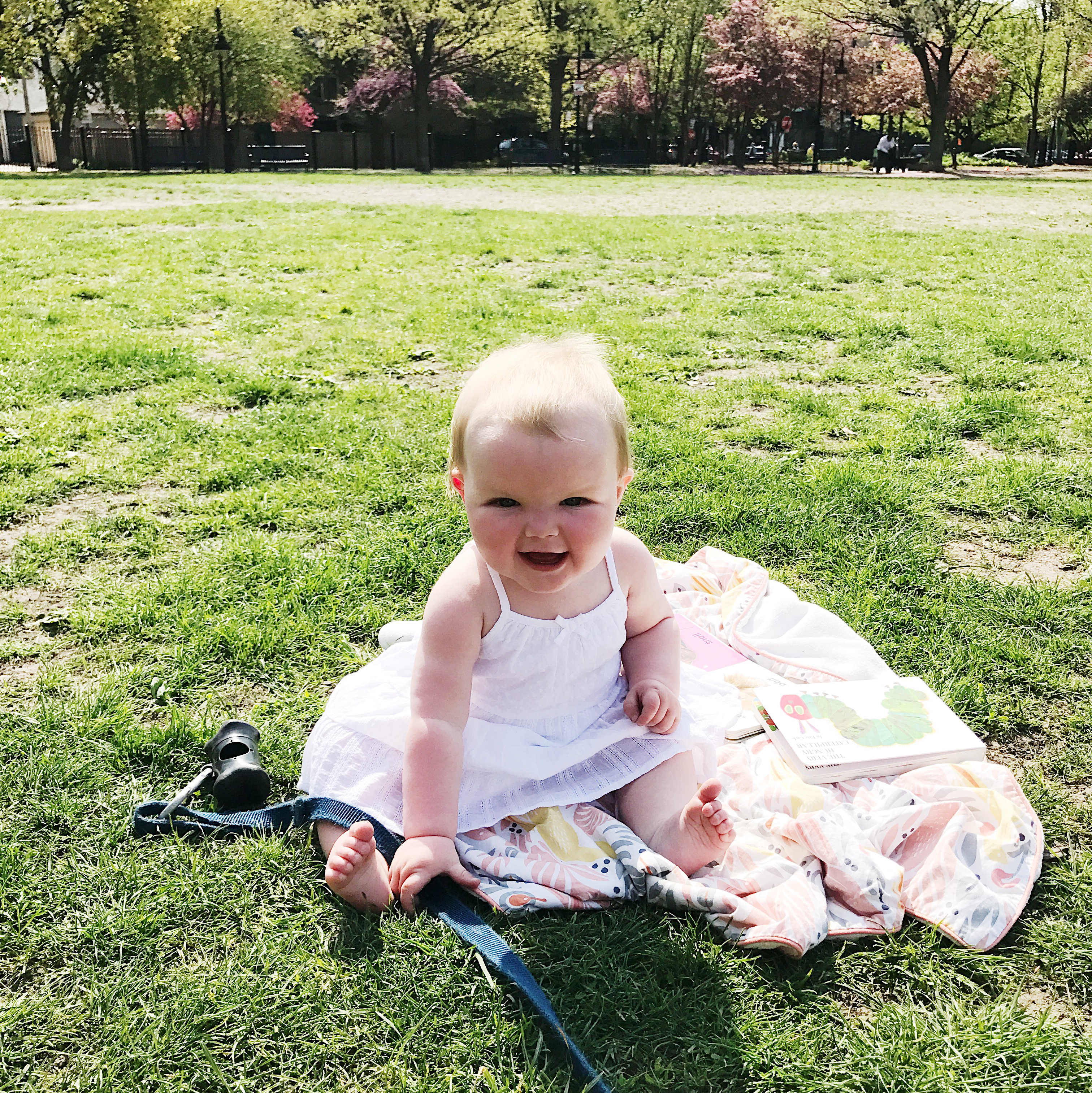 Flashback to last week, when it was sunny and 75 degrees in Chicago! Mitch, Emma, Noodle and I spent the day in the park. Emma's new thing is holding onto Noodle's leash. Best friends forev...