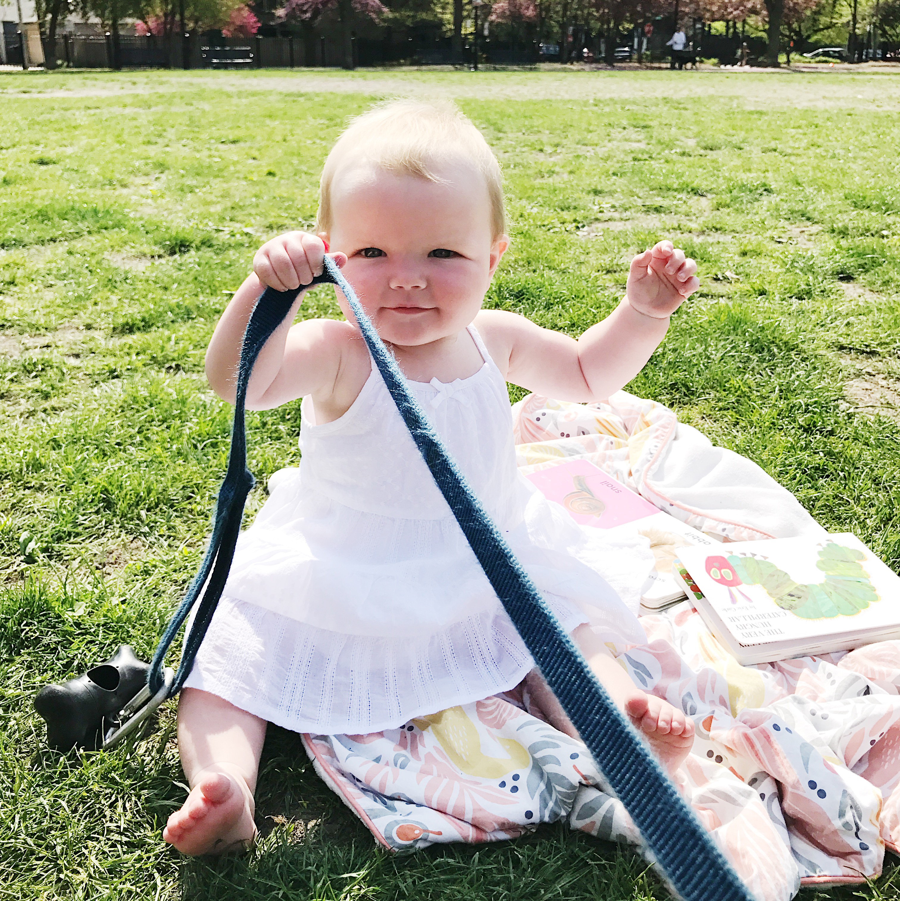 Flashback to last week, when it was sunny and 75 degrees in Chicago! Mitch, Emma, Noodle and I spent the day in the park. Emma's new thing is holding onto Noodle's leash. Best friends forev...