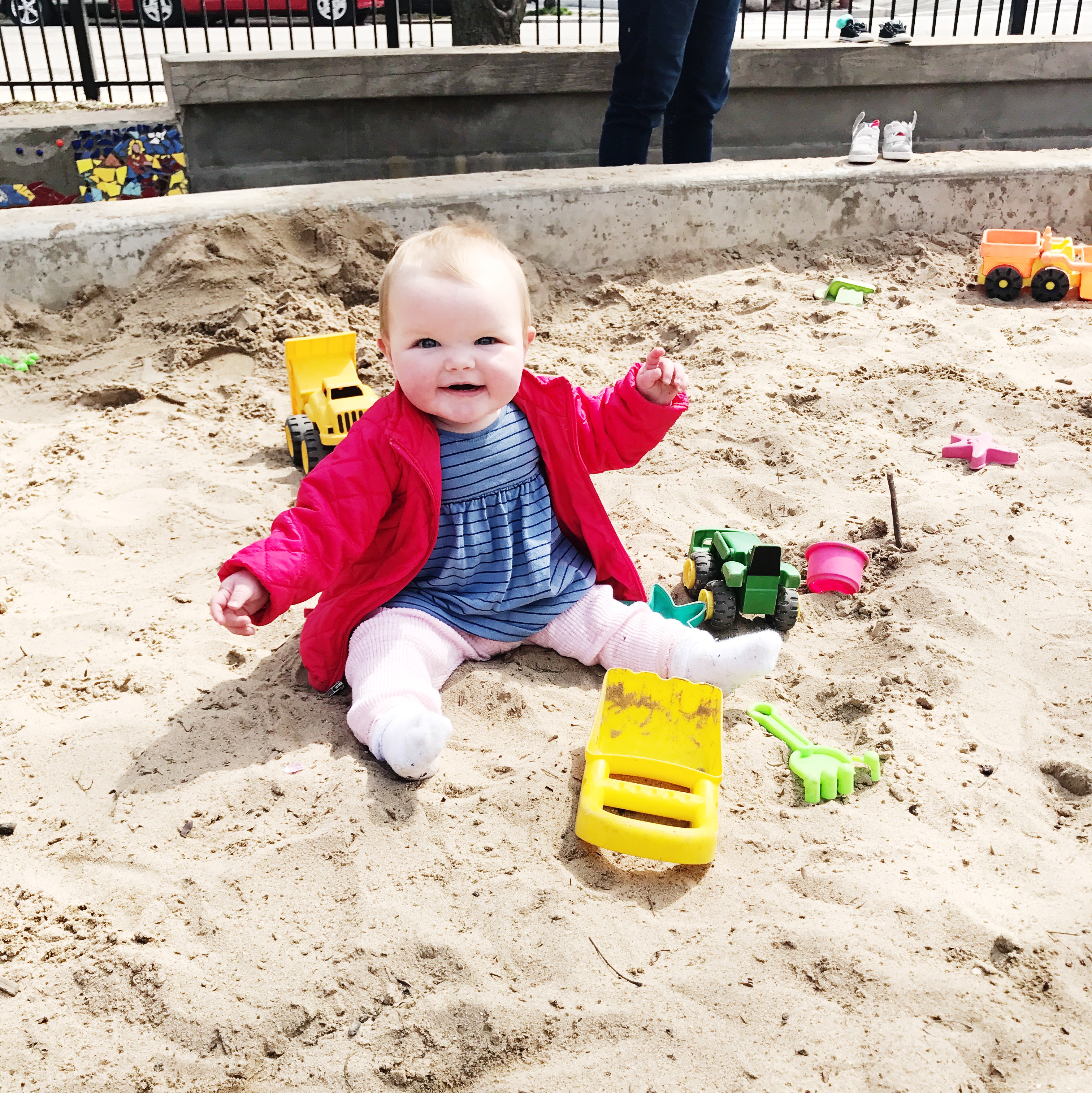 Emma's been having so much fun in the sandbox in a nearby park lately. She's made a ton of friends, and hasn't eaten too much sand. Miracle!